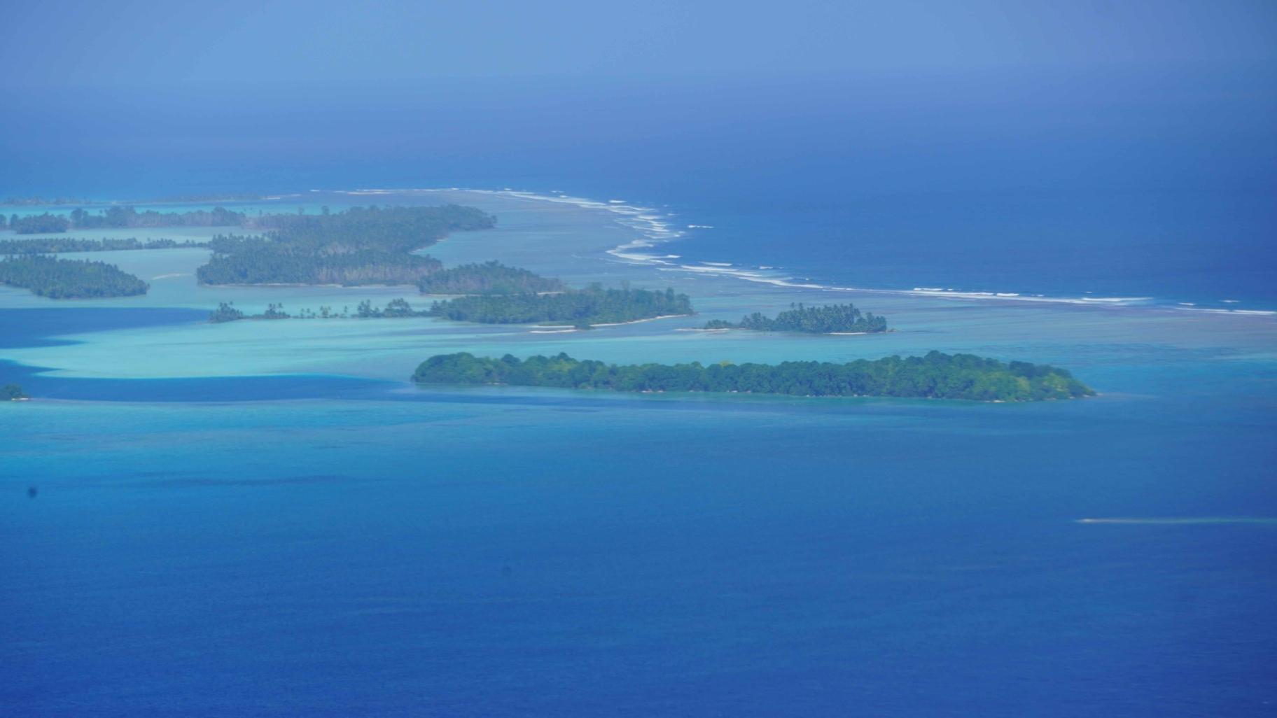 An aerial view of the remote Palmyra Atoll, located roughly 1,000 miles south of Hawai'i. (Thomas Mangloña / KUAM)