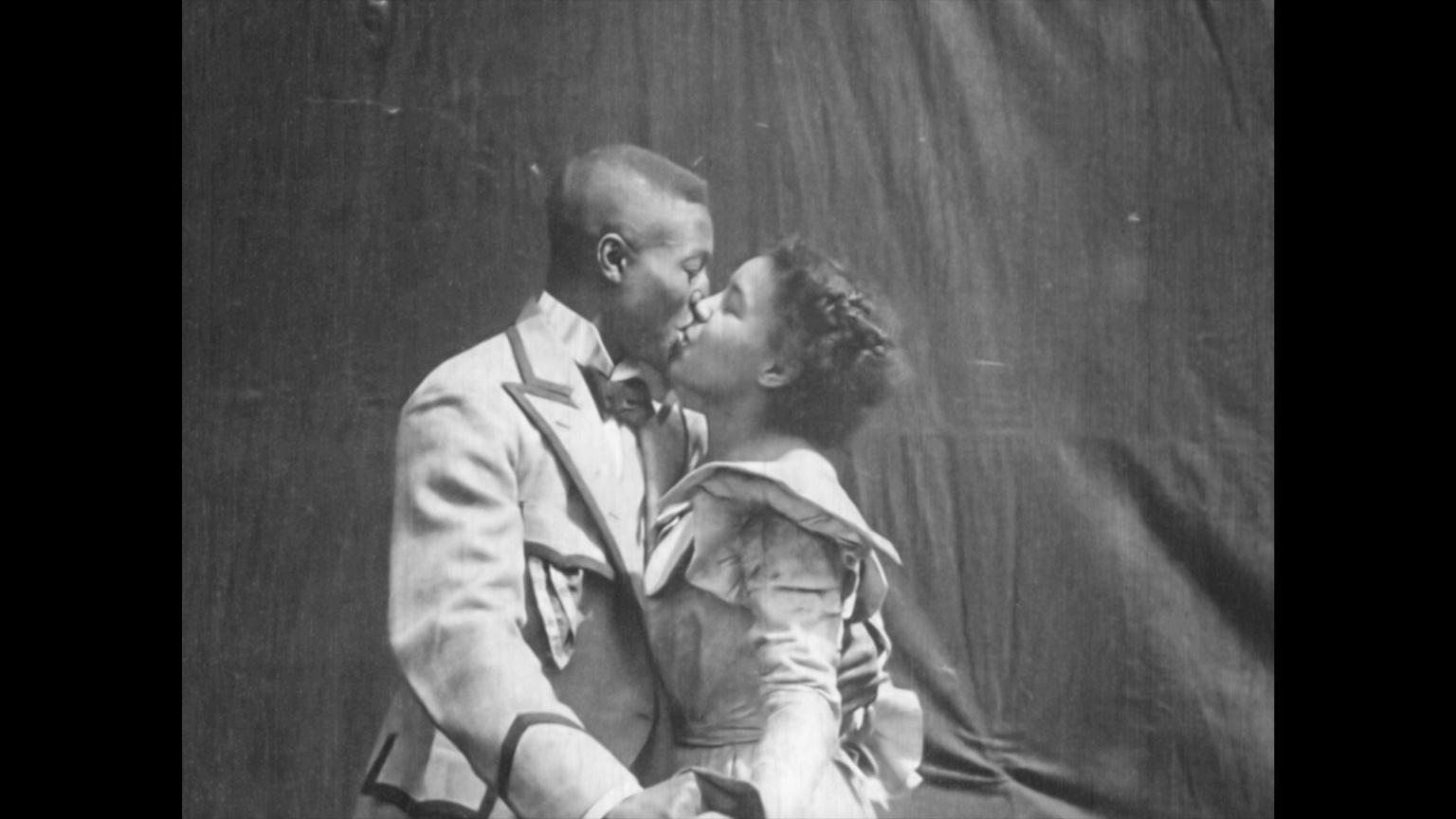 A still image from the 1898 silent film “Something Good-Negro Kiss.”