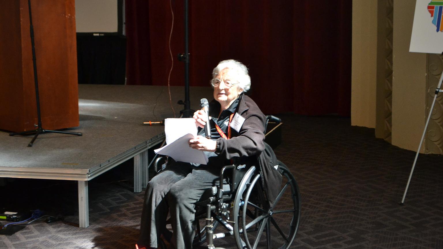 Sister Jean Dolores Schmidt talks Wednesday about her career working with youth and young adults. (Kristen Thometz / Chicago Tonight)