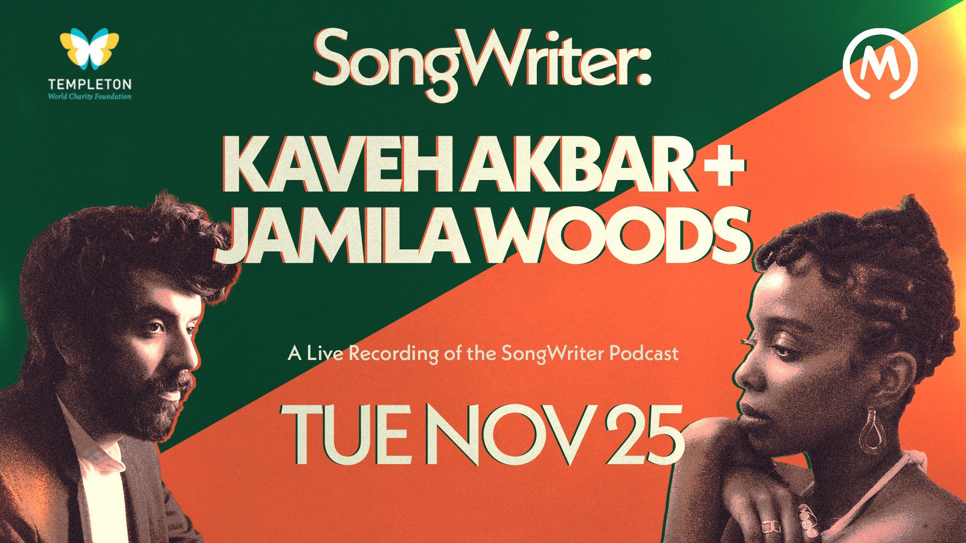 Kaveh Akbar (left) and Jamila Woods (right) will appear Tuesday on the SongWriter Podcast. (Provided)