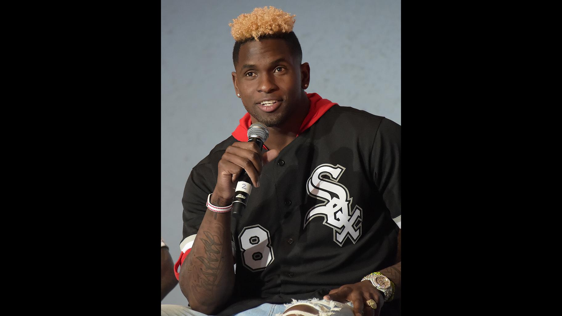 Caption: Sox rookie Luis Robert talks to fans at the recent SoxFest. (Courtesy Chicago White Sox / Ron Vesely)