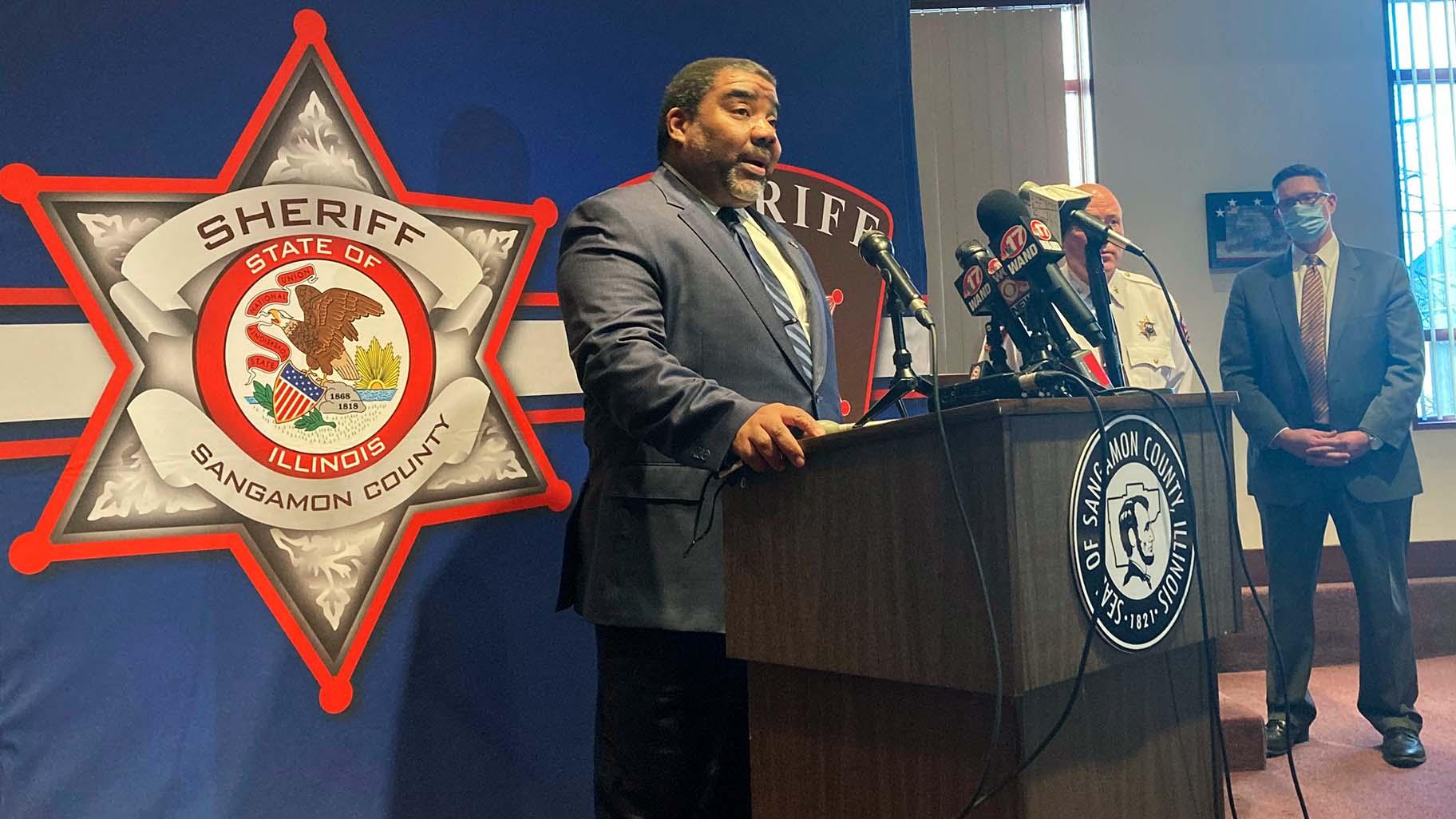Marc Smith, director of the Illinois Department of Children and Family Services, discusses the stabbing death of state child welfare worker Diedre Silas during a news conference on Jan. 5, 2022, in Springfield. (AP Photo / John O'Connor)