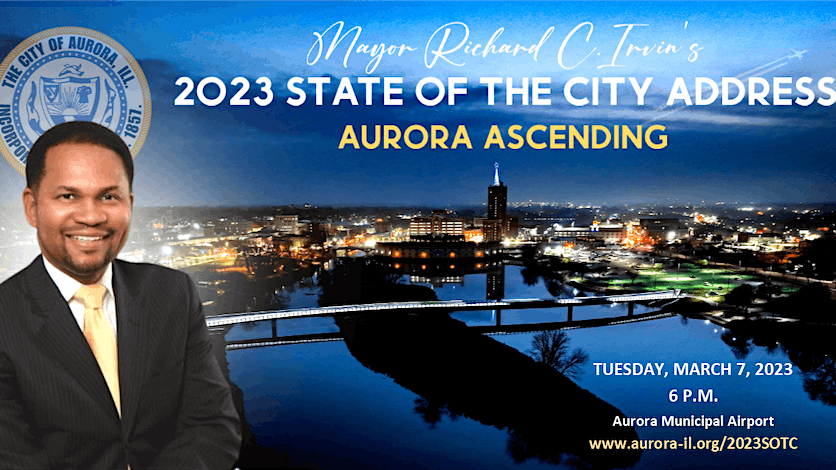 An invitation from Mayor Richard Irvin to the State of the City address at Aurora Municipal Airport. (City of Aurora)