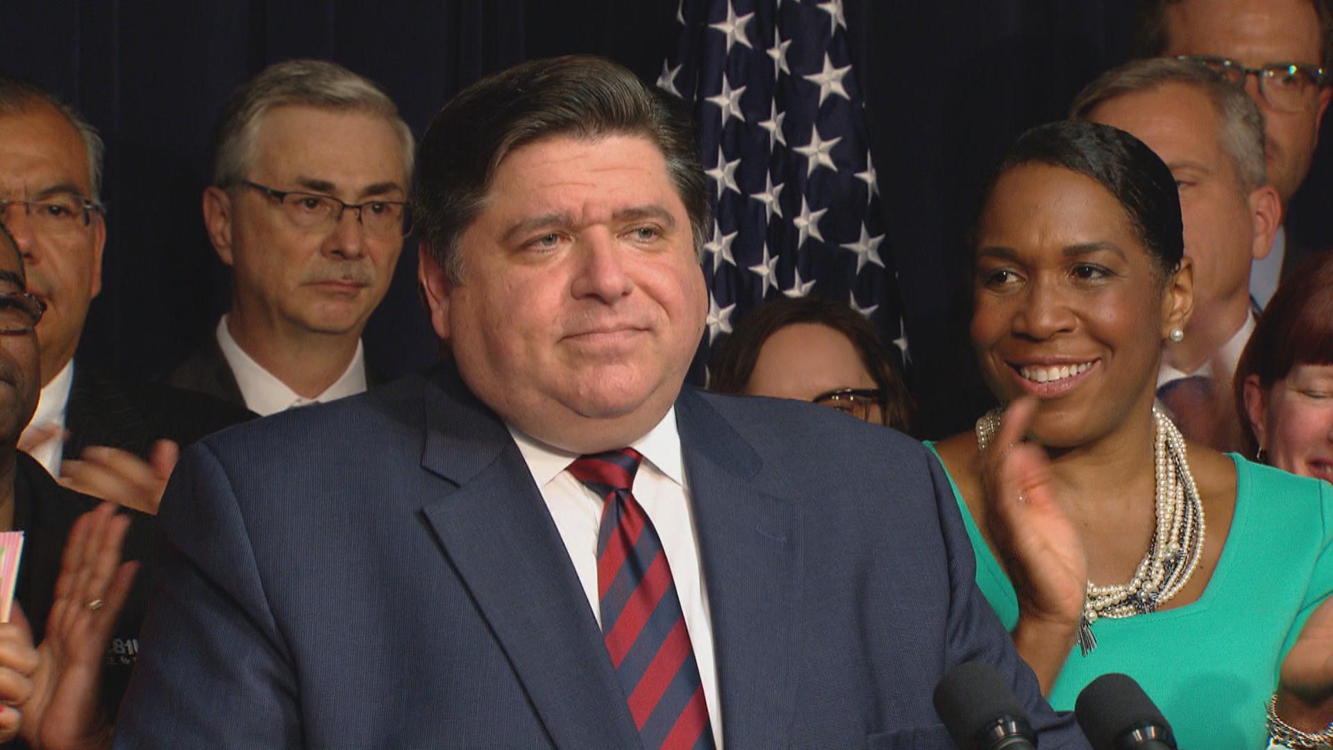 Gov. J.B. Pritzker appears at a signing ceremony for the $40 billion spending plan Wednesday, June 5, 2019. 