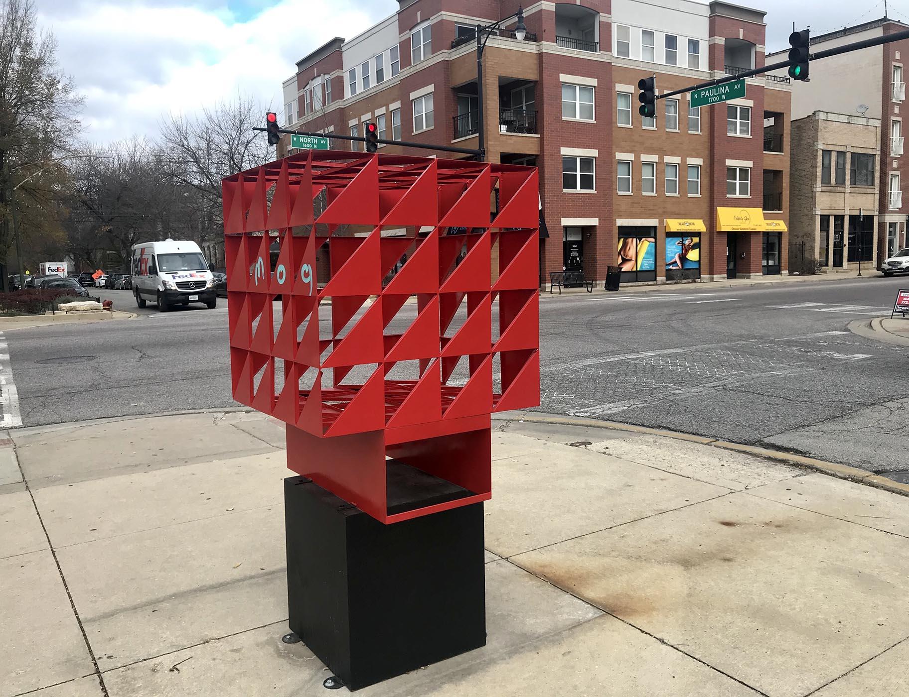 “Cherry” by artist Sung-Hee Min is on display at 1701 W. North Ave. (Ariel Parrella-Aureli / WTTW News)