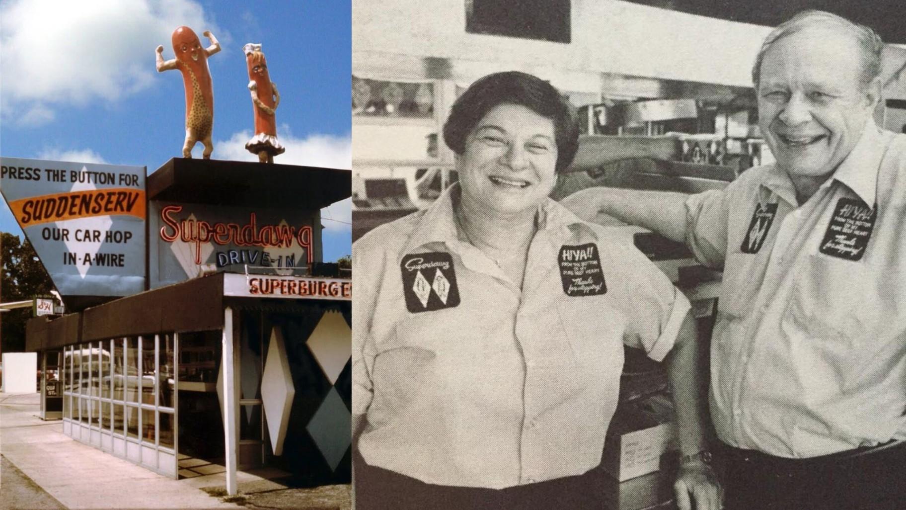 Customers placing an order at Superdawg Drive-In have received the same cheerful greeting since Maurie and Flaurie Berman opened the restaurant in 1948. (Courtesy of Superdawg)
