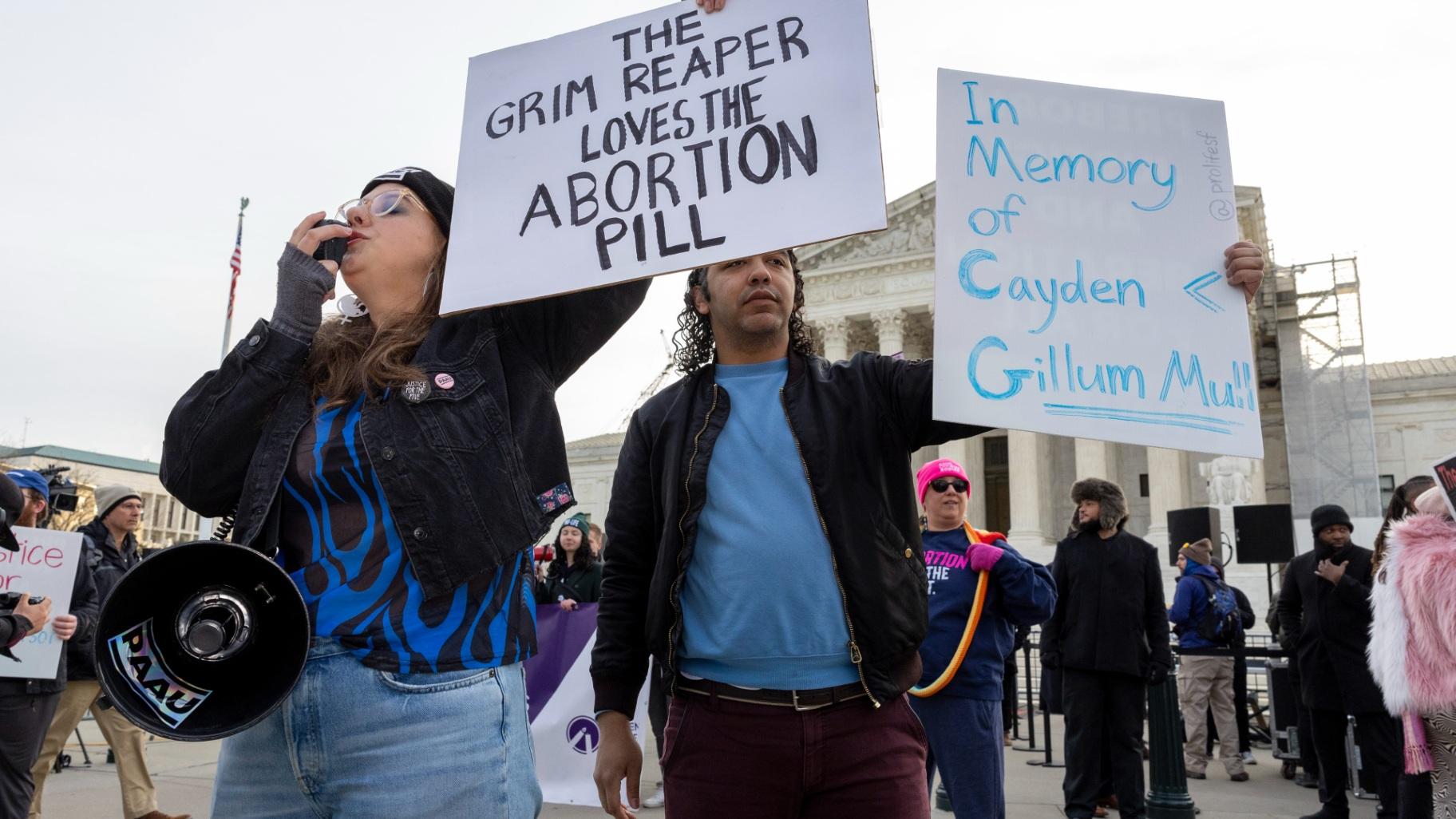Anti-abortion protestors rally outside the Supreme Court, Tuesday, March 26, 2024, in Washington. (Amanda Andrade-Rhoades / AP Photo)