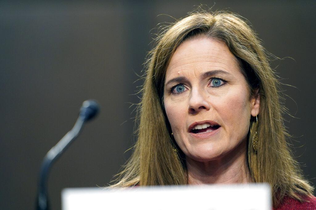 Supreme Court nominee Amy Coney Barrett speaks during a confirmation hearing before the Senate Judiciary Committee, Tuesday, Oct. 13, 2020, on Capitol Hill in Washington. (AP Photo / Susan Walsh, Pool)