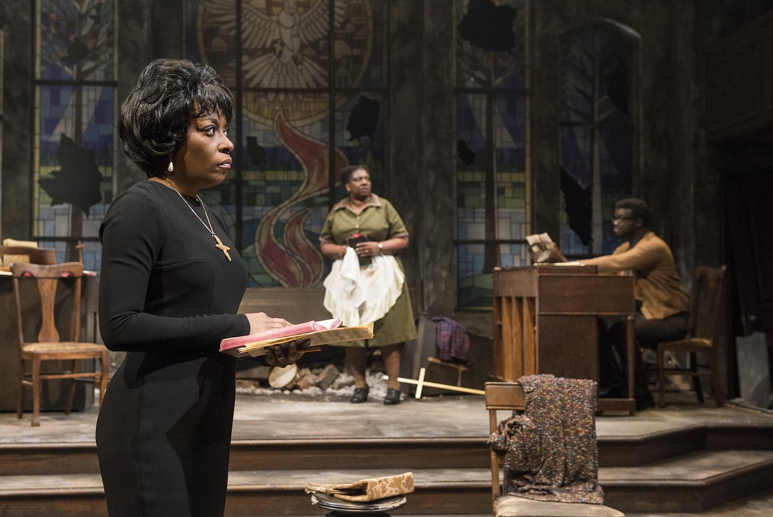 From left: Sydney Charles, Deanna Reed-Foster and Daniel Riley in Christina Ham’s play “Nina Simone: Four Women.” (Photo credit: Michael Brosilow)