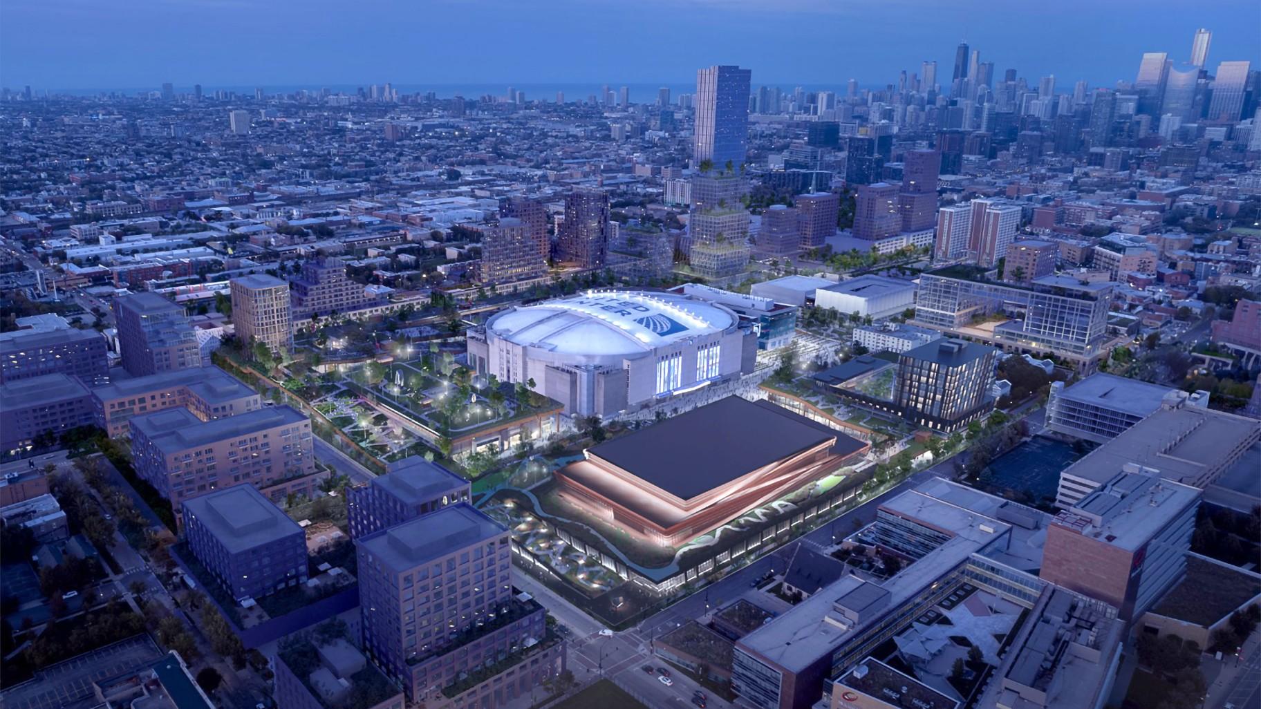 Rendering of $7 billion mixed-use development plan surrounding United Center. (Courtesy of RIOS)