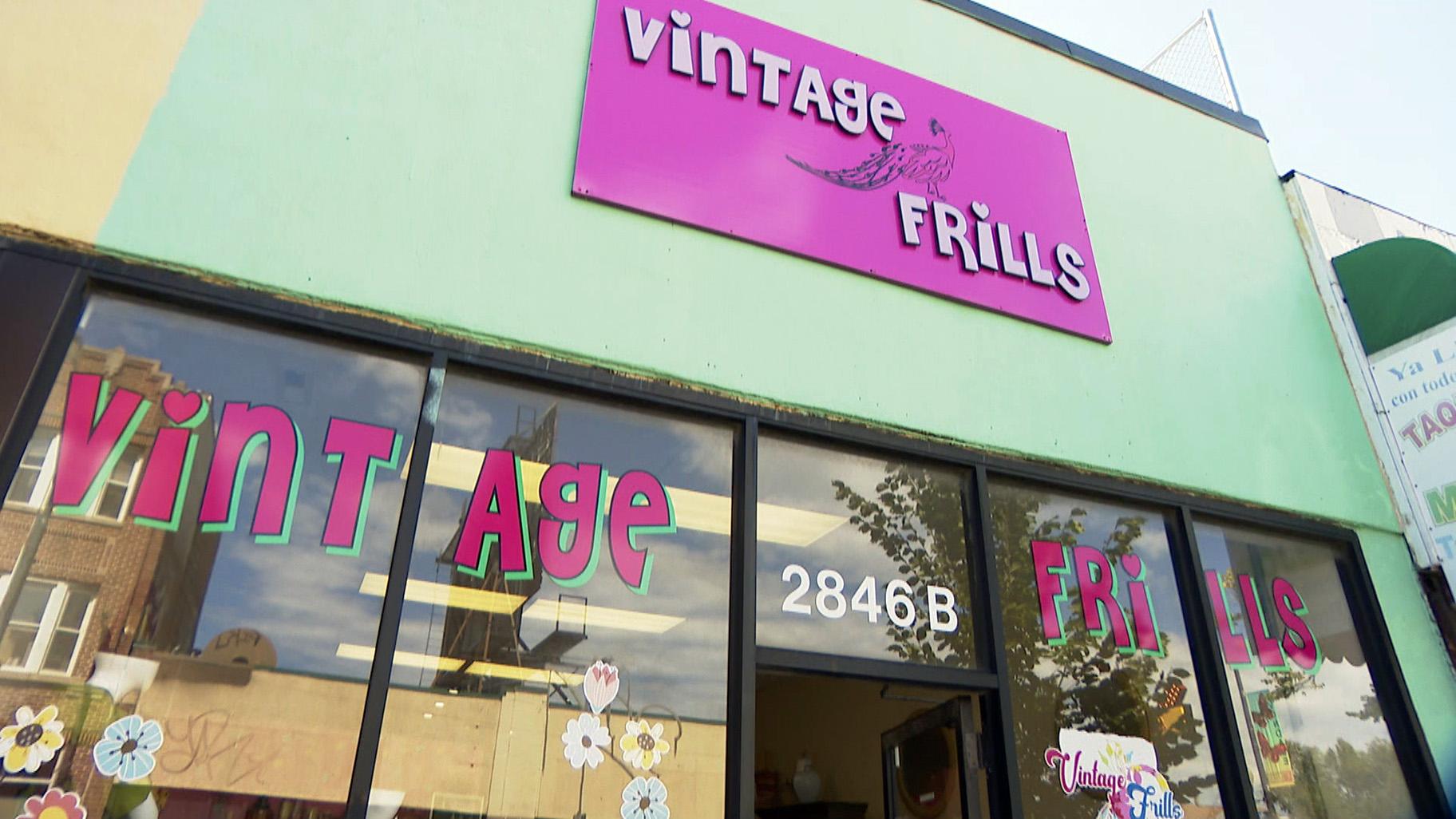 Vintage Frills offerings are sorted by color and era, from the 60s to the 2000s. (WTTW News)
