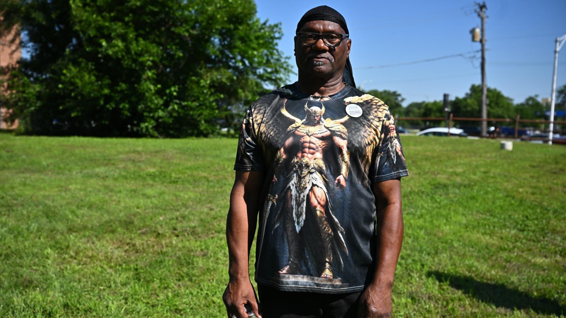 Police torture survivor James Marshall said he spent more than 30 years incarcerated and has since been exonerated. At the groundbreaking ceremony, torture survivors were joined by family members, organizers and city officials for what survivors said was a long time coming. (Victor Hilitski / WTTW News)