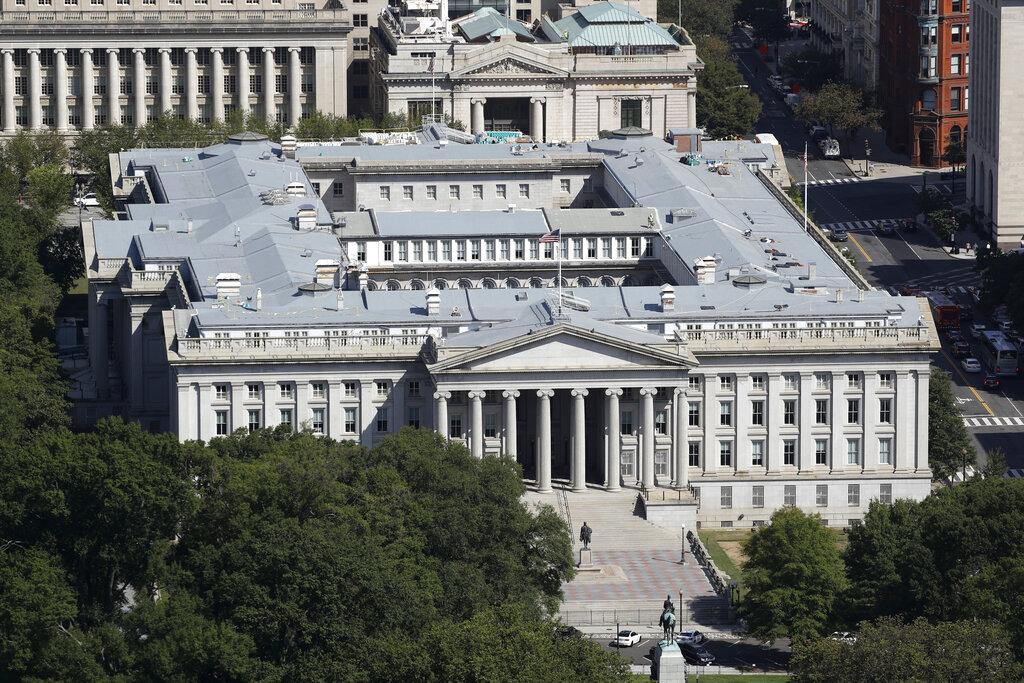 The U.S. Treasury Department building viewed from the Washington Monument, Wednesday, Sept. 18, 2019, in Washington. (AP Photo / Patrick Semansky, file)