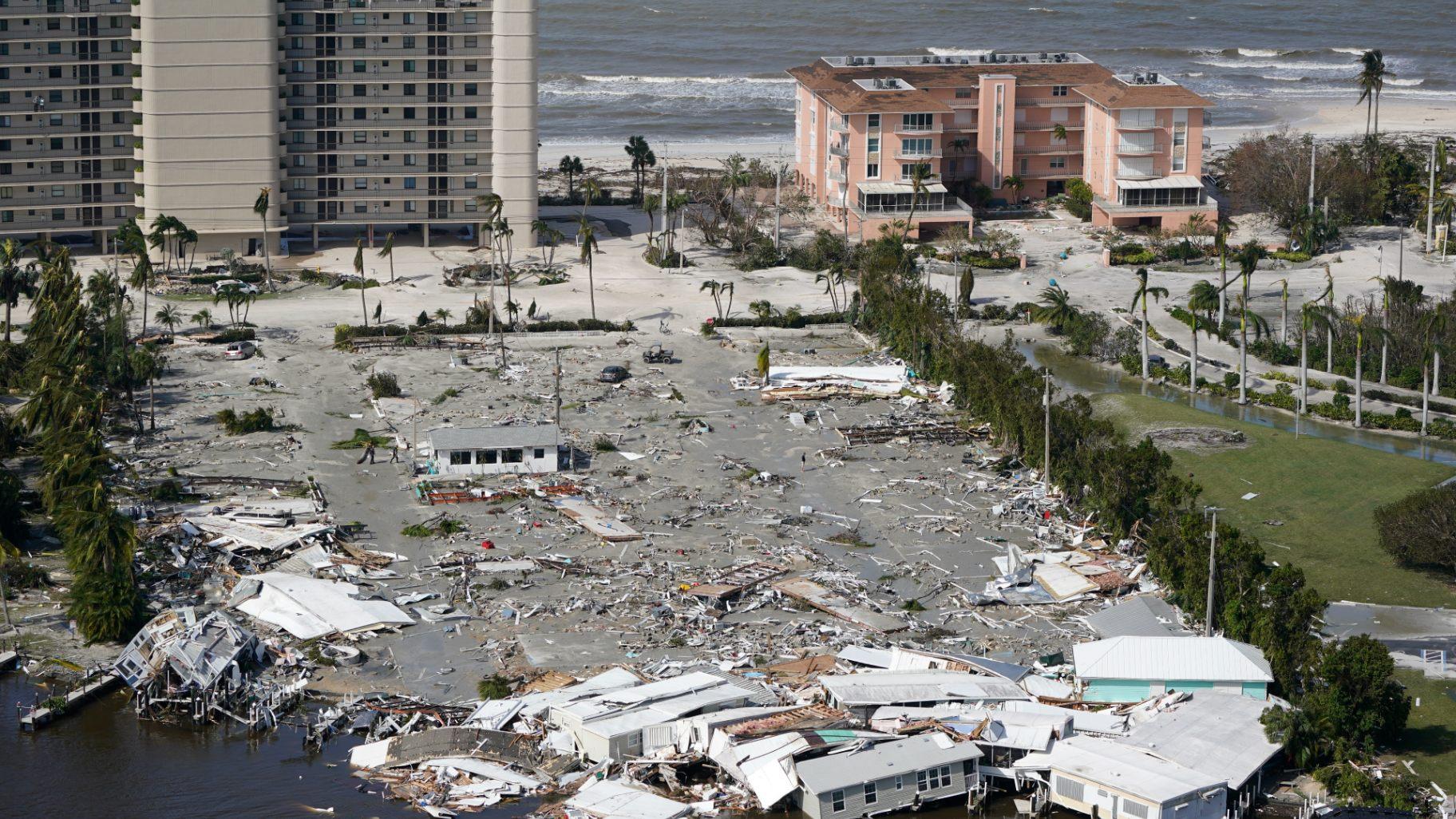 Damaged structures are seen in the wake of Hurricane Ian, Thursday, Sept. 29, 2022, in Fort Myers Beach, Fla. (AP Photo / Wilfredo Lee)