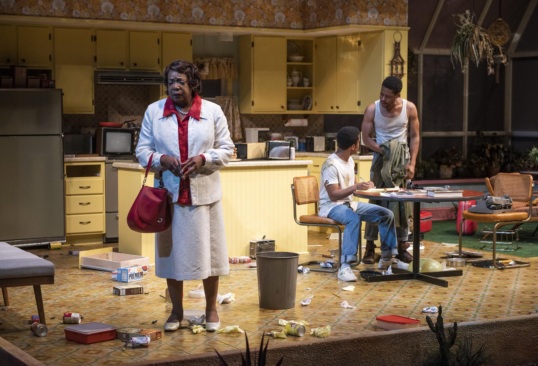 Jacqueline Williams with Jon Michael Hill (center) and Namir Smallwood in “True West.” (Photo by Michael Brosilow)