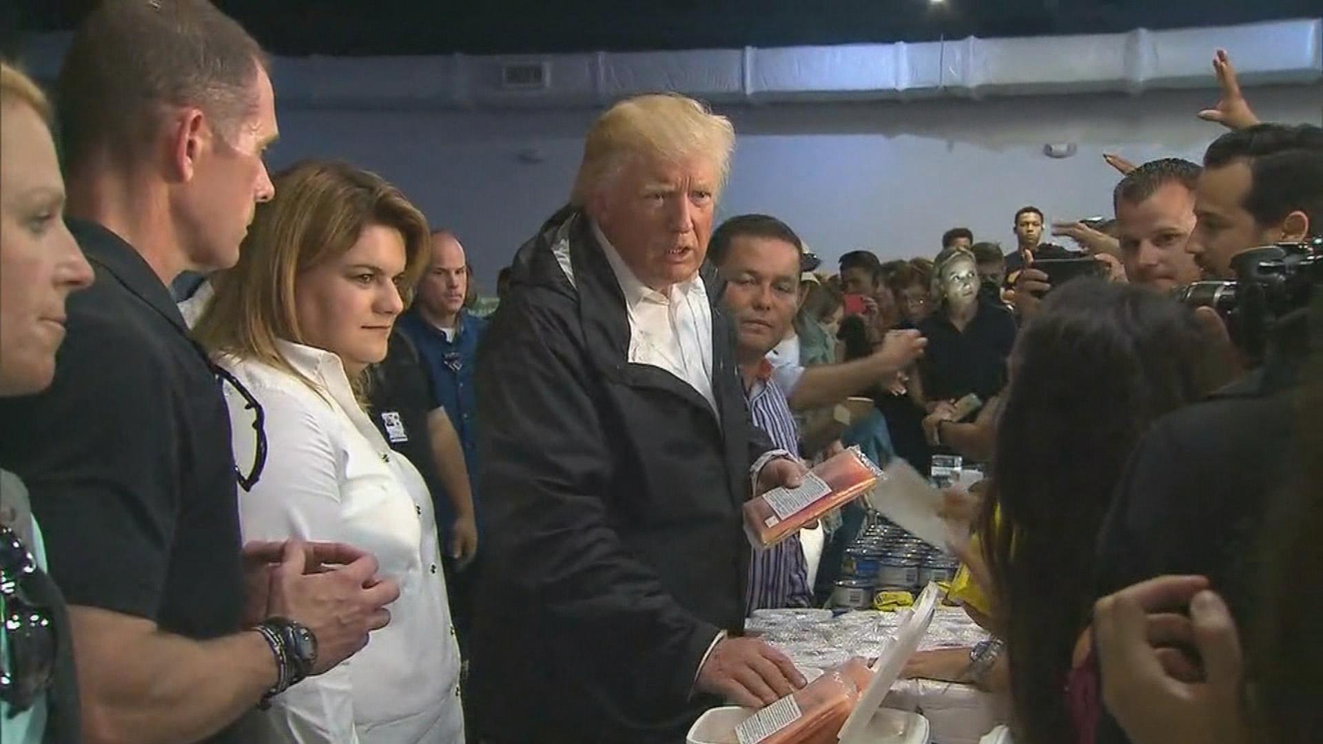 President Donald Trump visits Puerto Rico in 2017 after Hurricane Maria hit the island. (WTTW News via CNN)
