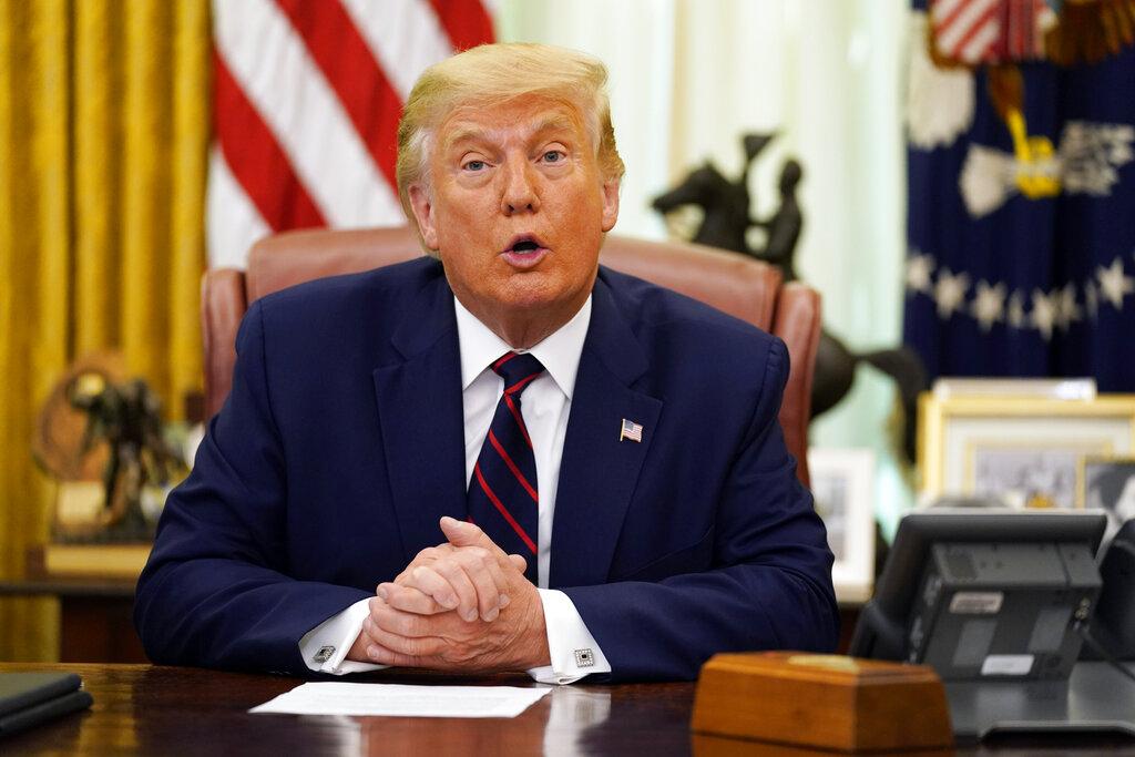 President Donald Trump speaks before participating in a signing ceremony with Serbian President Aleksandar Vucic and Kosovar Prime Minister Avdullah Hoti in the Oval Office of the White House, Friday, Sept. 4, 2020, in Washington. (AP Photo / Evan Vucci)