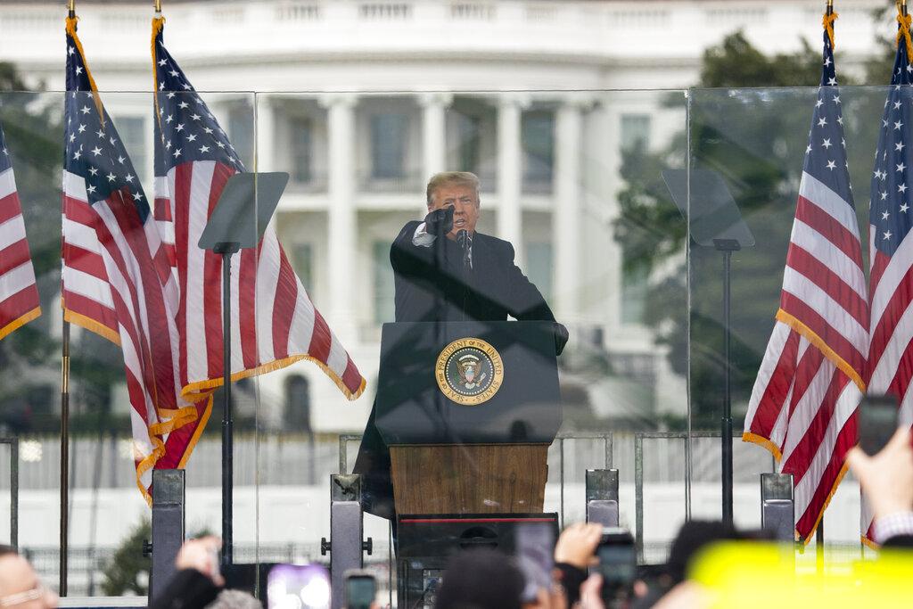 In this Jan. 6, 2021, file photo President Donald Trump speaks during a rally protesting the electoral college certification of Joe Biden as President in Washington. (AP Photo / Evan Vucci, File)