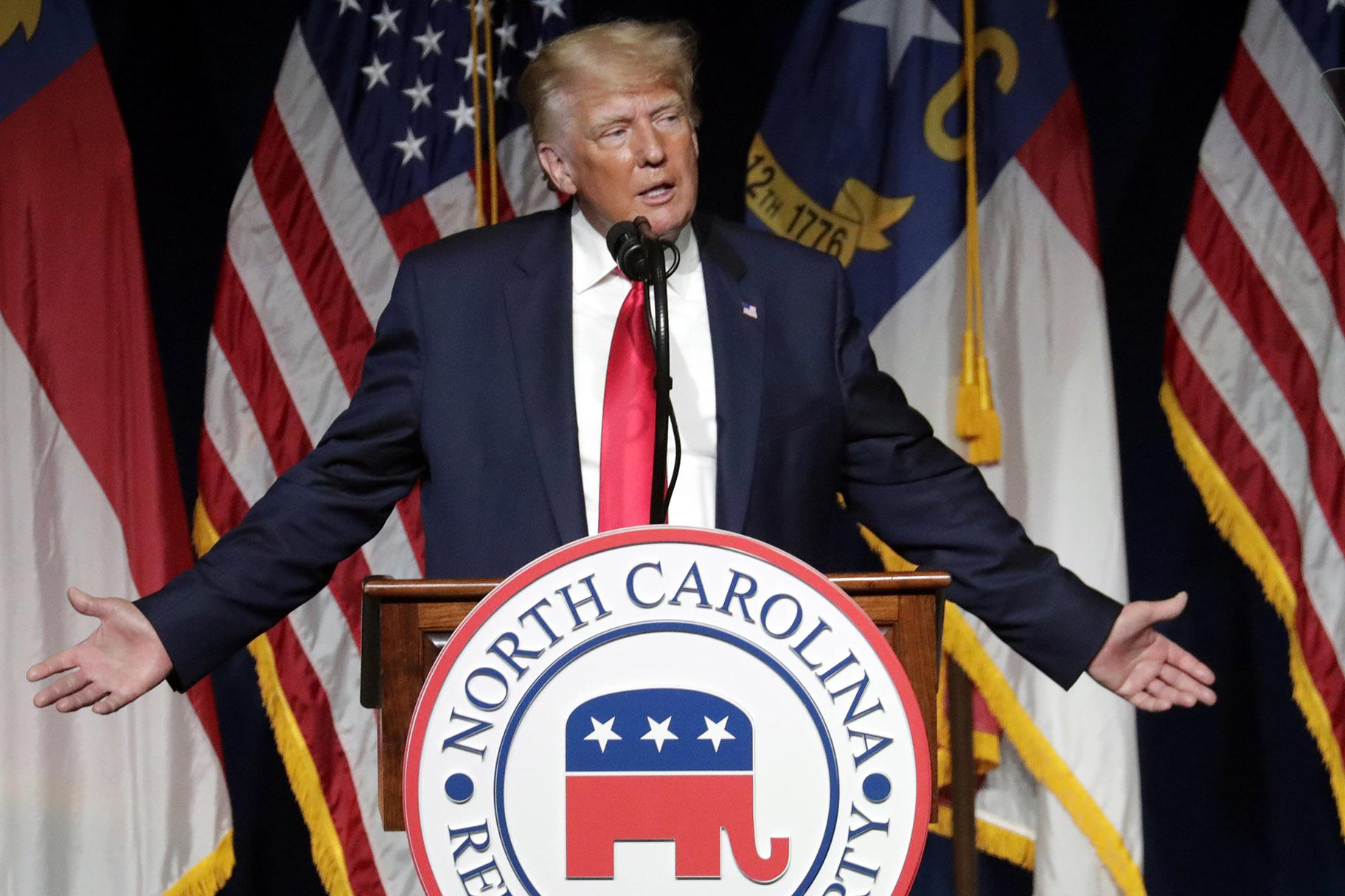 Former President Donald Trump speaks at the North Carolina Republican Convention Saturday, June 5, 2021, in Greenville, N.C. (AP Photo / Chris Seward)