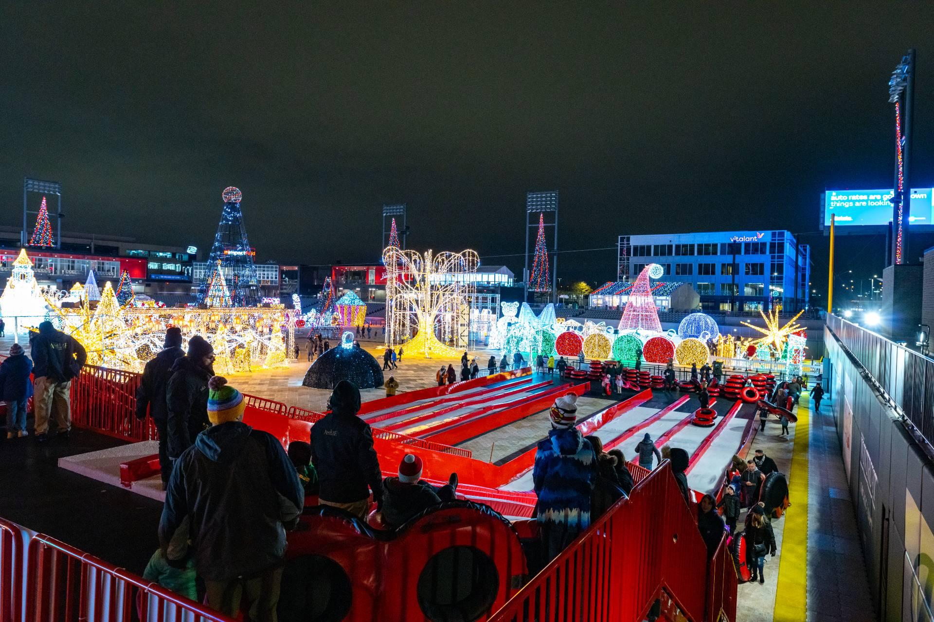 Tubing on “Thrill Hill” at AMAZE Light Festival. (Credit: Matt Zuro)