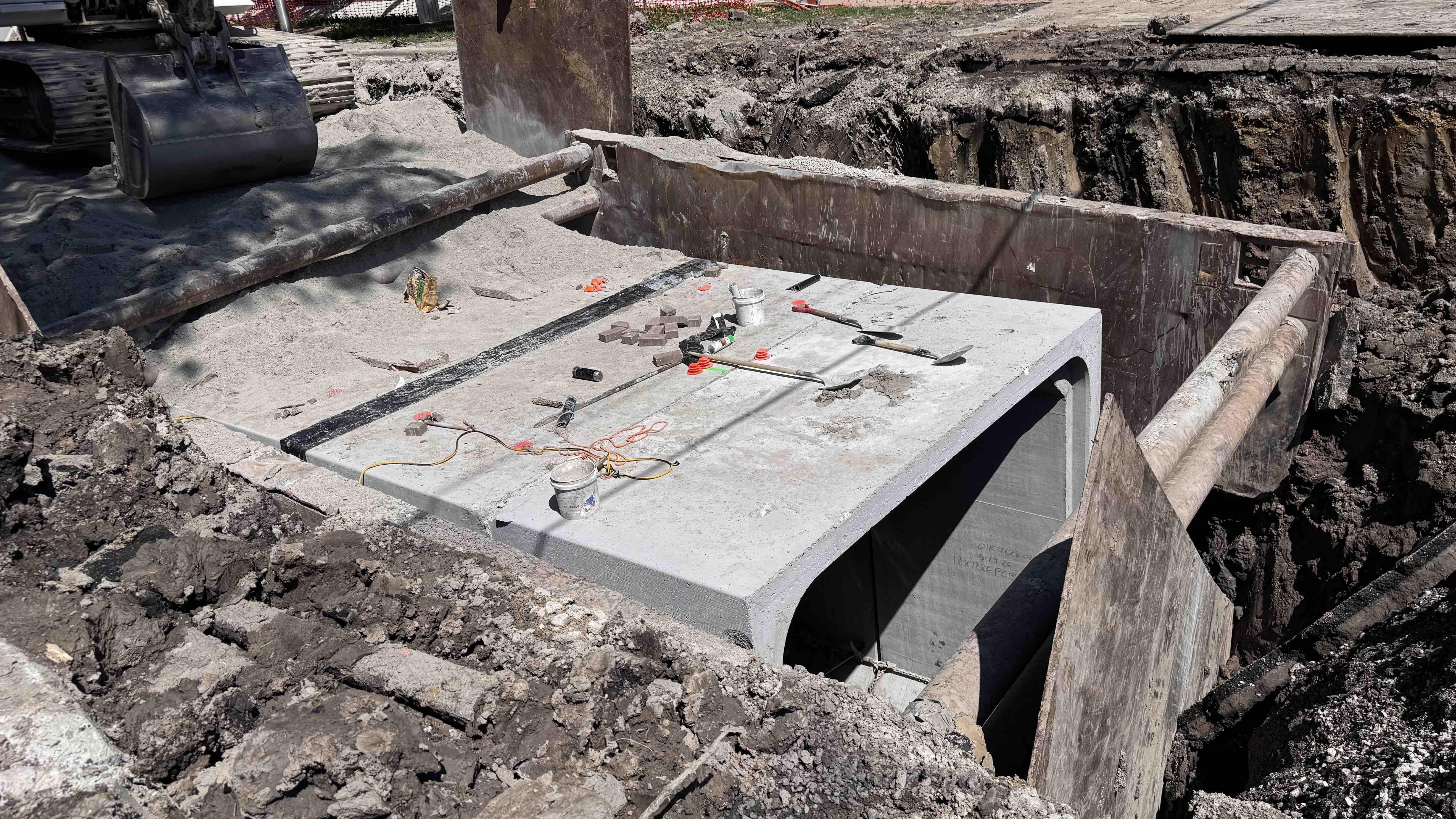 A new stormwater reservoir under construction on West LeMoyne Street on Chicago’s West Side. (Patty Wetli / WTTW News)