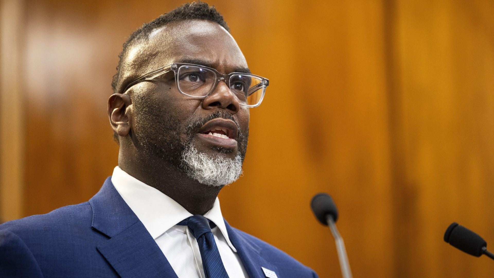 Chicago Mayor Brandon Johnson responds to an overnight shooting during a news conference at City Hall in the Loop, July 3, 2025. (Ashlee Rezin/Chicago Sun-Times via AP, File)