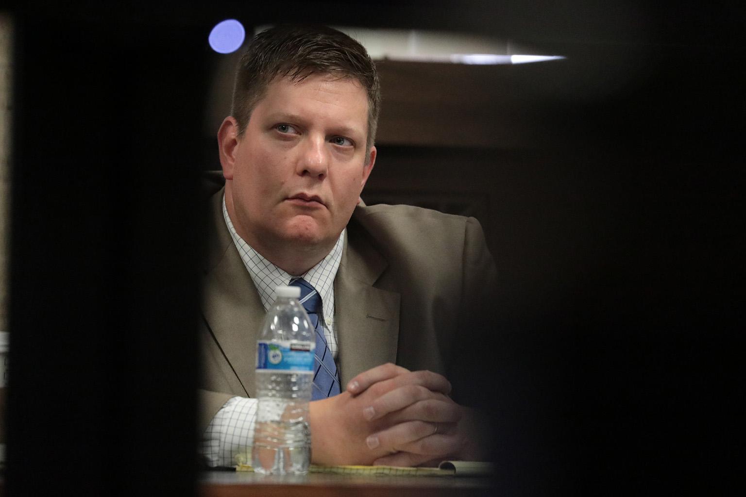 Chicago police Officer Jason Van Dyke listens Tuesday, Sept. 25, 2018 during the trial. (Antonio Perez / Chicago Tribune / Pool)