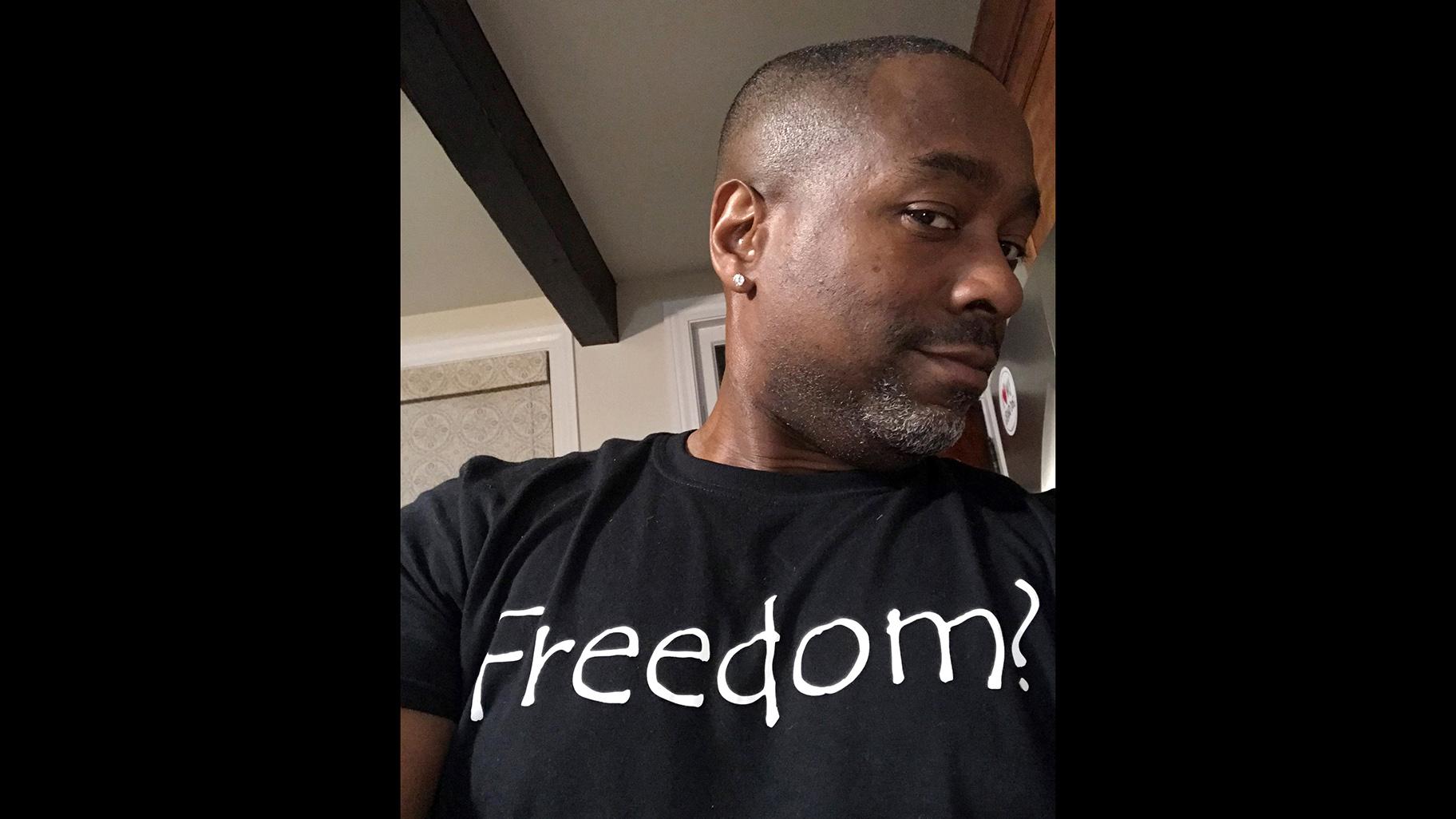 This May 2020 selfie photo provided by Terrence Nichols, 44, shows him in Chicago after a COVID-19 infection. (Terrence Nichols via AP)