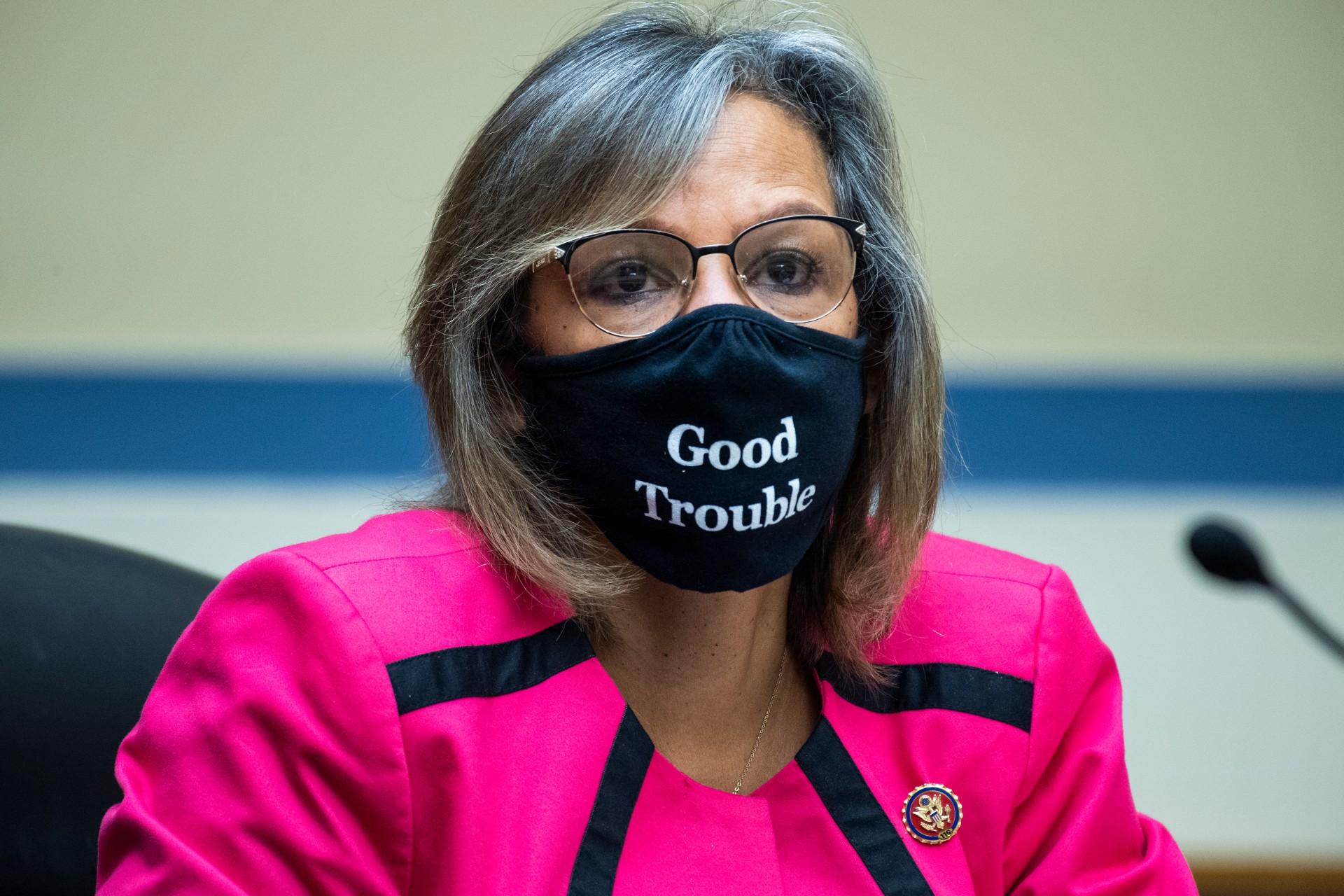 In this Aug. 24, 2020, file photo, Rep. Robin Kelly, D-Ill., listens during a House Oversight and Reform Committee hearing on the Postal Service on Capitol Hill in Washington. (Tom Williams / Pool via AP, File)
