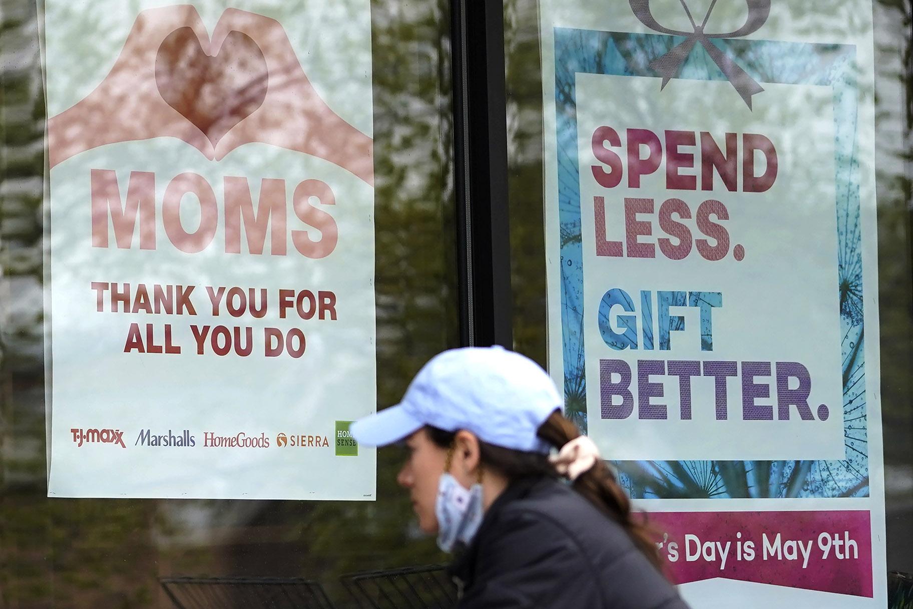 Signs about Mother’s Day are displayed at a home decor department store in Northbrook, Ill., Saturday, May 8, 2021. (AP Photo / Nam Y. Huh)