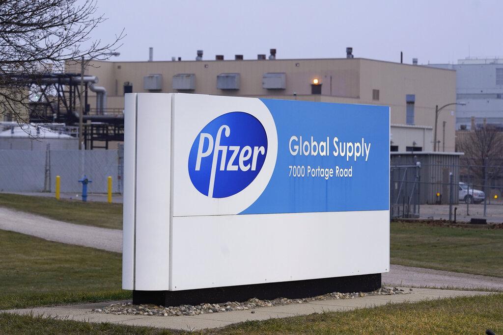 The Pfizer Global Supply Kalamazoo manufacturing plant is shown in Portage, Mich., Friday, Dec. 11, 2020. (AP Photo / Paul Sancya)