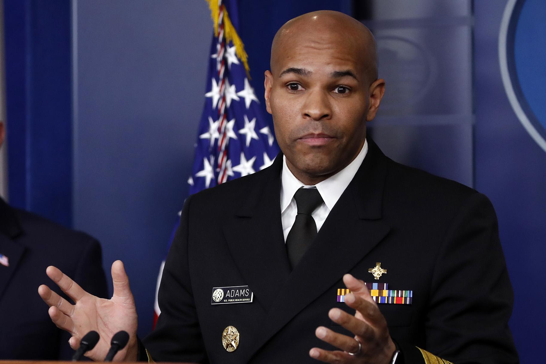 U.S. Surgeon General Jerome Adams speaks about the coronavirus in the James Brady Press Briefing Room of the White House, Friday, April 3, 2020, in Washington. (AP Photo / Alex Brandon)