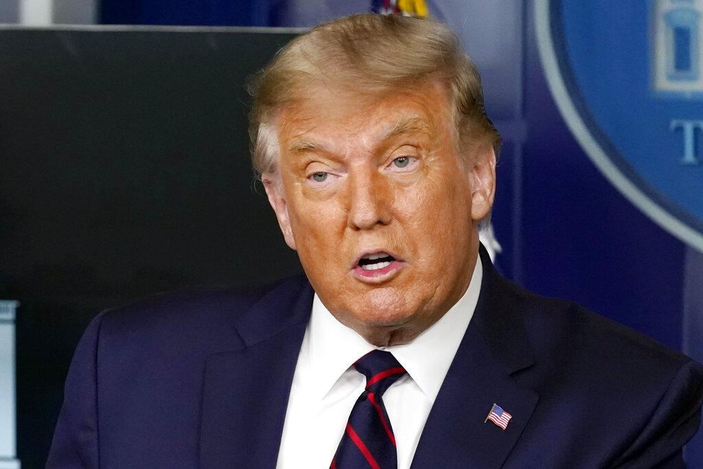 President Donald Trump speaks during a media briefing in the James Brady Briefing Room of the White House, Sunday, Aug. 23, 2020, in Washington. (AP Photo / Alex Brandon)