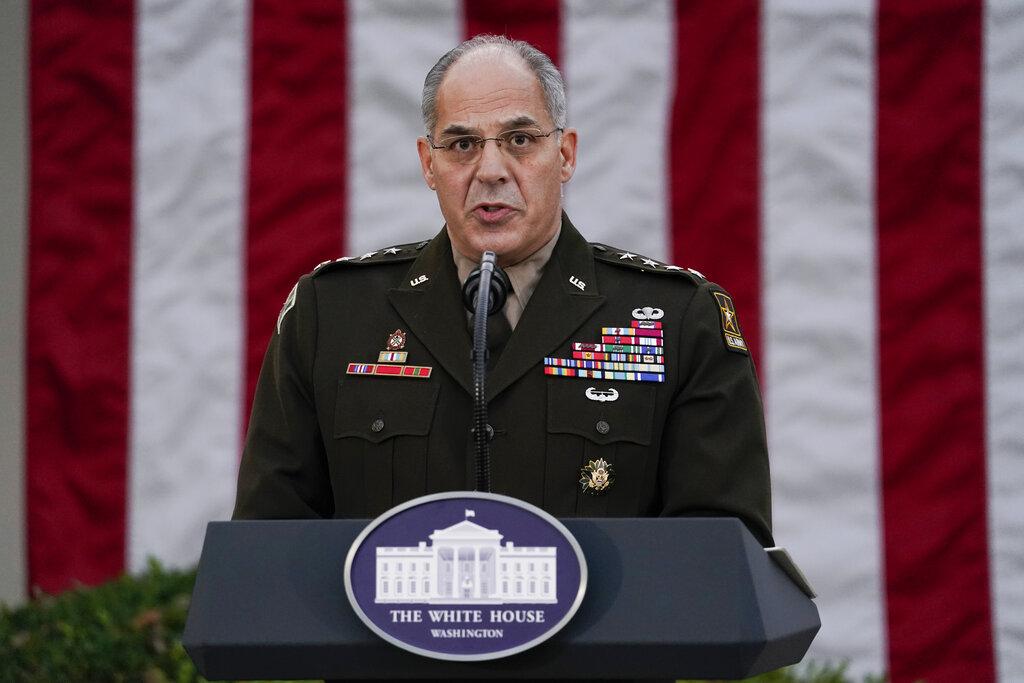 In this Nov. 13, 2020, file photo, Army Gen. Gustave Perna, who is leading Operation Warp Speed, speaks during at an event in the Rose Garden of the White House in Washington. (AP Photo / Evan Vucci, File)