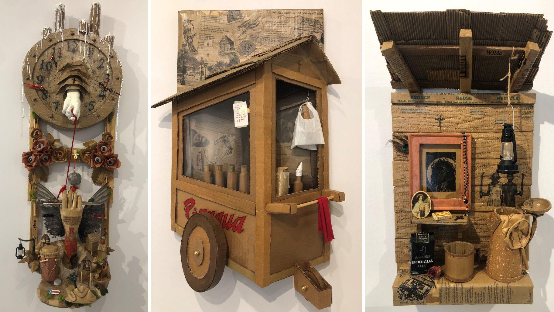 Guaracibo uses upcycled containers to tell the story of his long road from Puerto Rico to Chicago. (Marc Vitali / WTTW News)