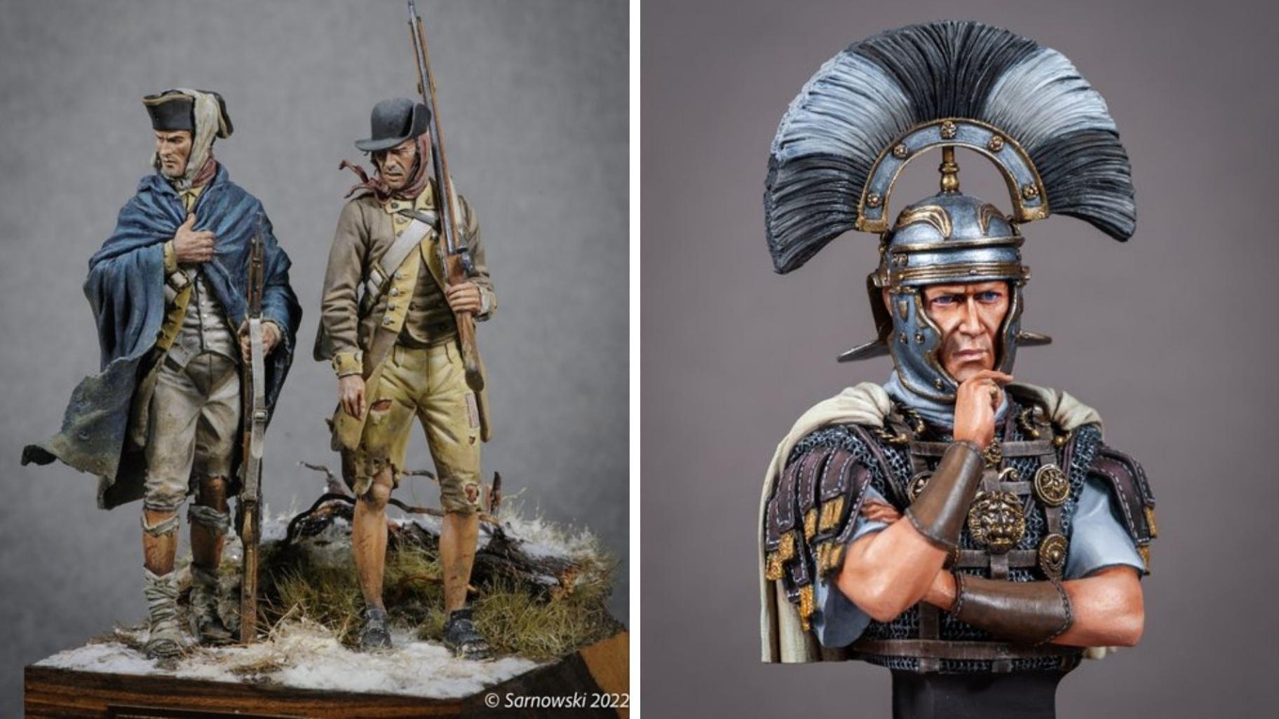 Left: “Valley Forge 1777” by John Rosengrant. (Courtesy of the Military Miniature Society of Illinois) Right: “Centurian” by Tom Williams. (Courtesy of the Military Miniature Society of Illinois)