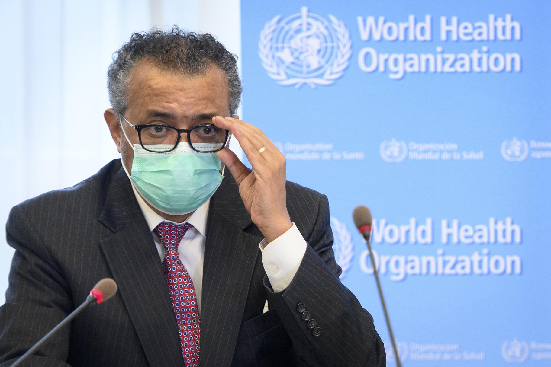 In this Monday, May 24, 2021 file photo, Tedros Adhanom Ghebreyesus, director general of the World Health Organization (WHO), speaks during a bilateral meeting with Swiss Interior and Health Minister Alain Berset at the WHO headquarters, in Geneva, Switzerland. (Laurent Gillieron / Keystone via AP, File)