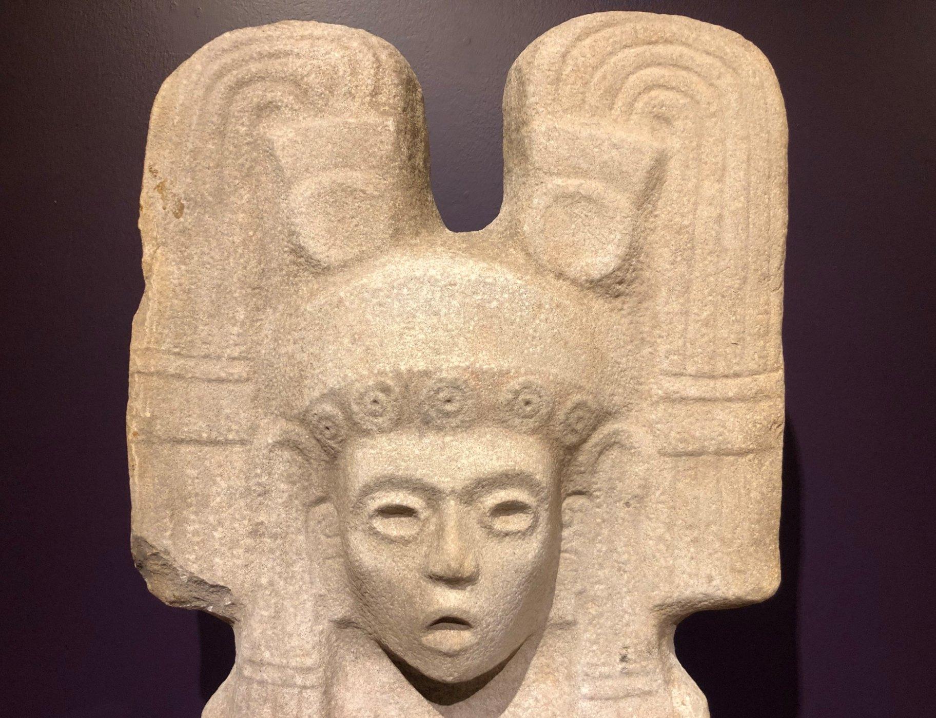 “The Young Woman of Amajac,” a major archeological discovery found by a farmer in 2021 is on display at the National Museum of Mexican Art. (Marc Vitali / WTTW News)