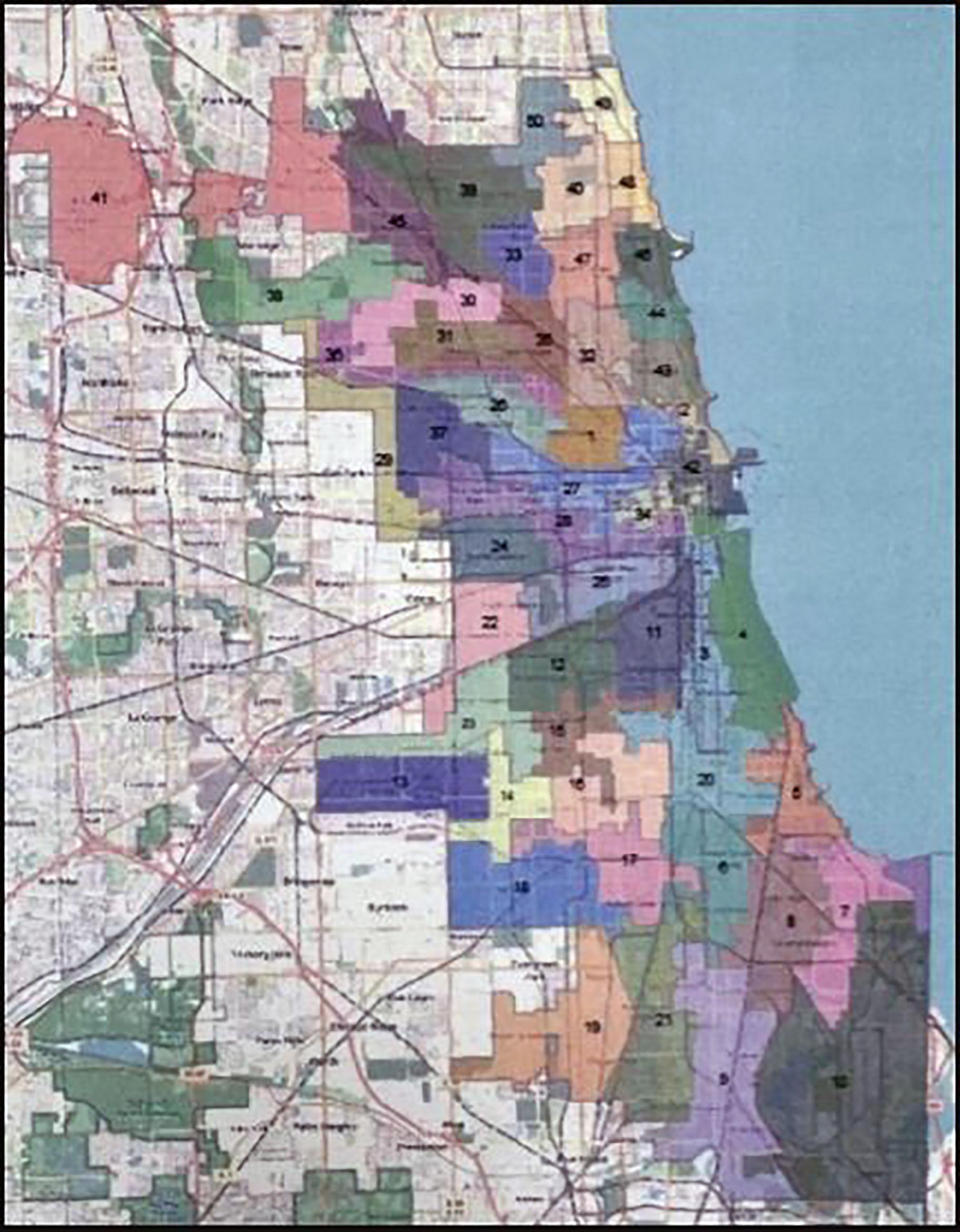 A proposed Chicago Ward Map from the Chicago City Council's Black Caucus. [Provided]