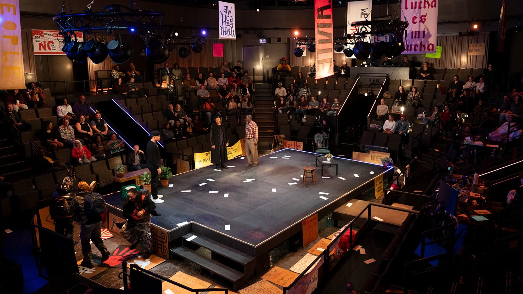 The cast of Steppenwolf Theatre Company’s world premiere of “Windfall.” (Michael Brosilow)