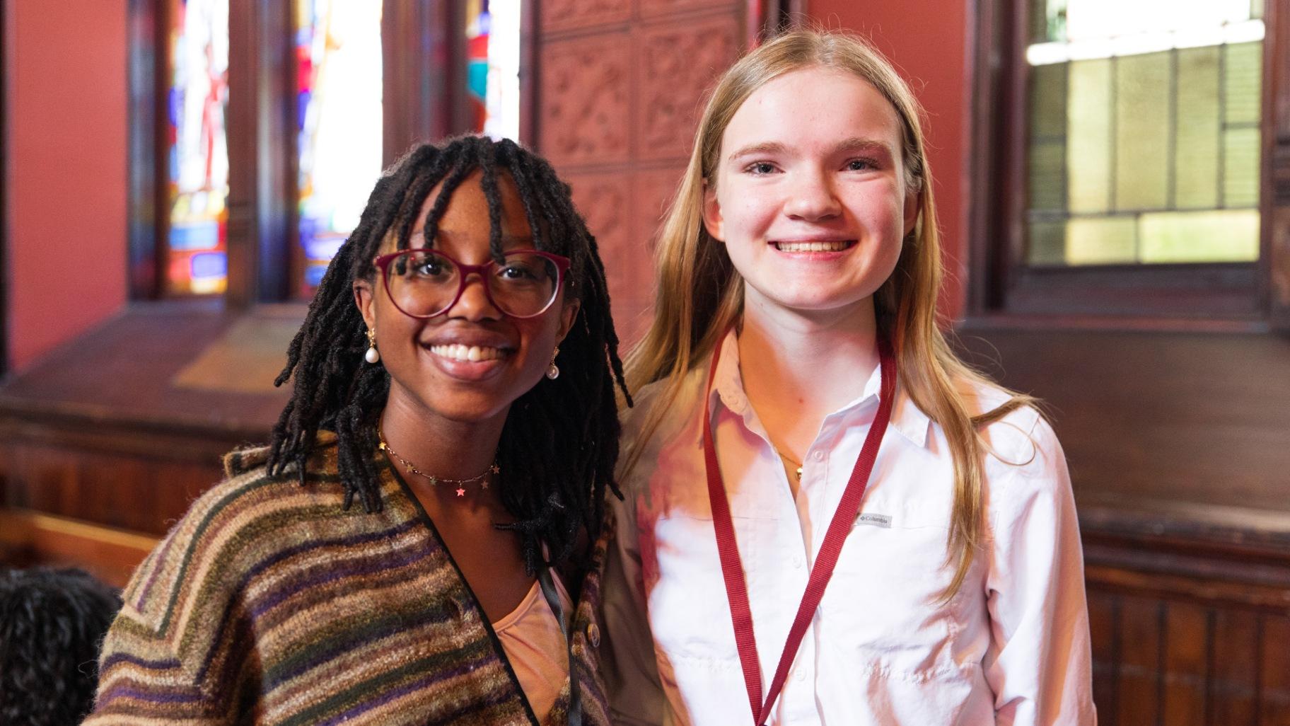 From left, Brooke Jenkins, 17, and Katherine Bradley, 17, attend Youth VoteFest at the Epiphany Center for the Arts on Aug. 21, 2024. (Michael Izquierdo / WTTW News)