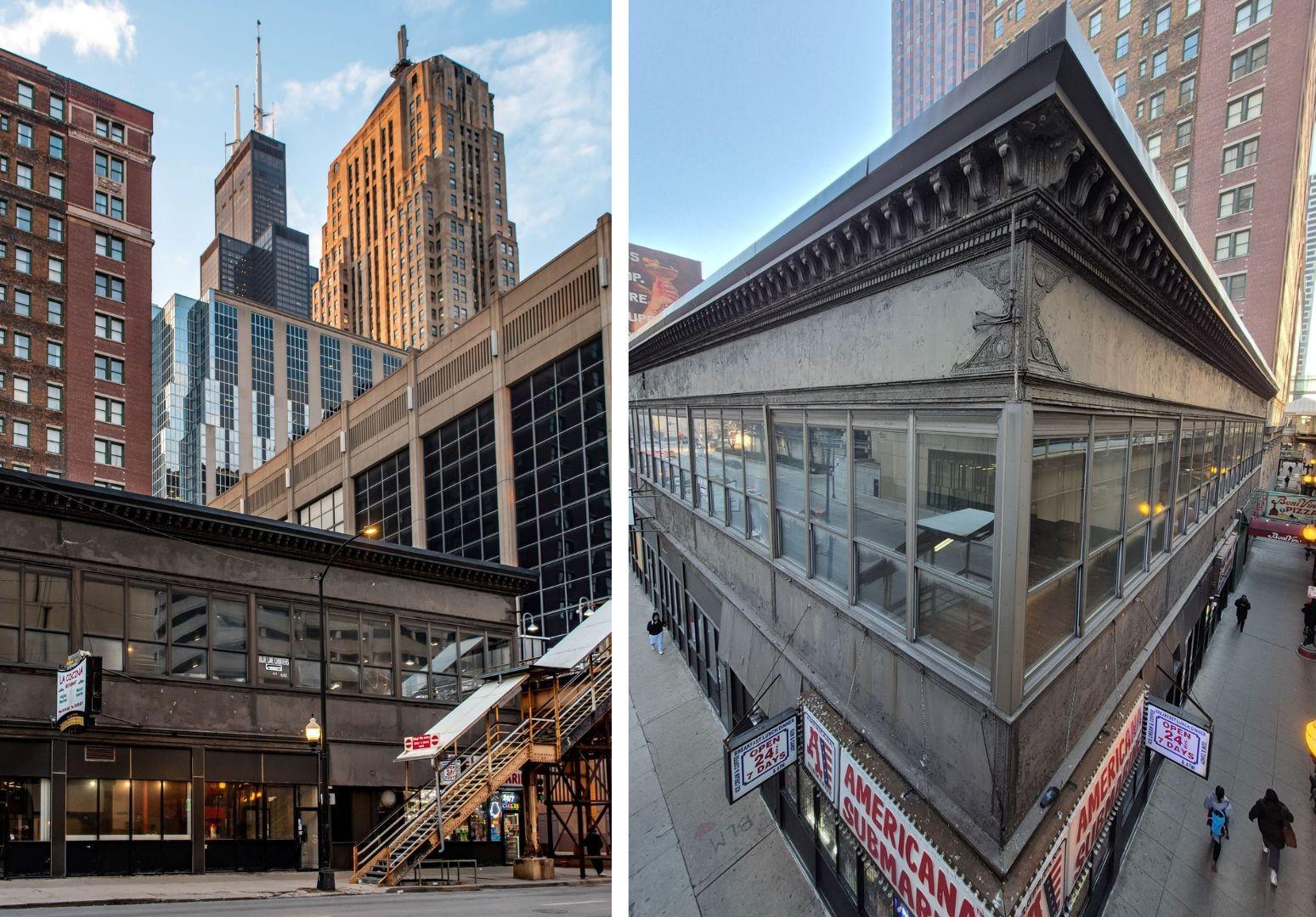 Yukon Building, a 2026 Chicago 7 Most Endangered. Yukon Building / Bock Building, 1898, Holabird &amp; Roche, 400 S. Clark St. / 105-111 W. Van Buren St. (Left: Chris Cullen. Right: Ward Miller / Preservation Chicago)