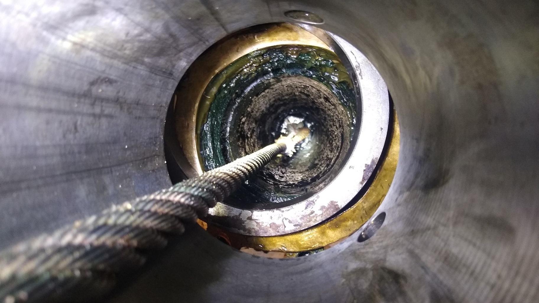 The substance had been thriving in the oxygen-free environment of the Blue Heron's rudder shaft. (University Minnesota Duluth via CNN Newsource)