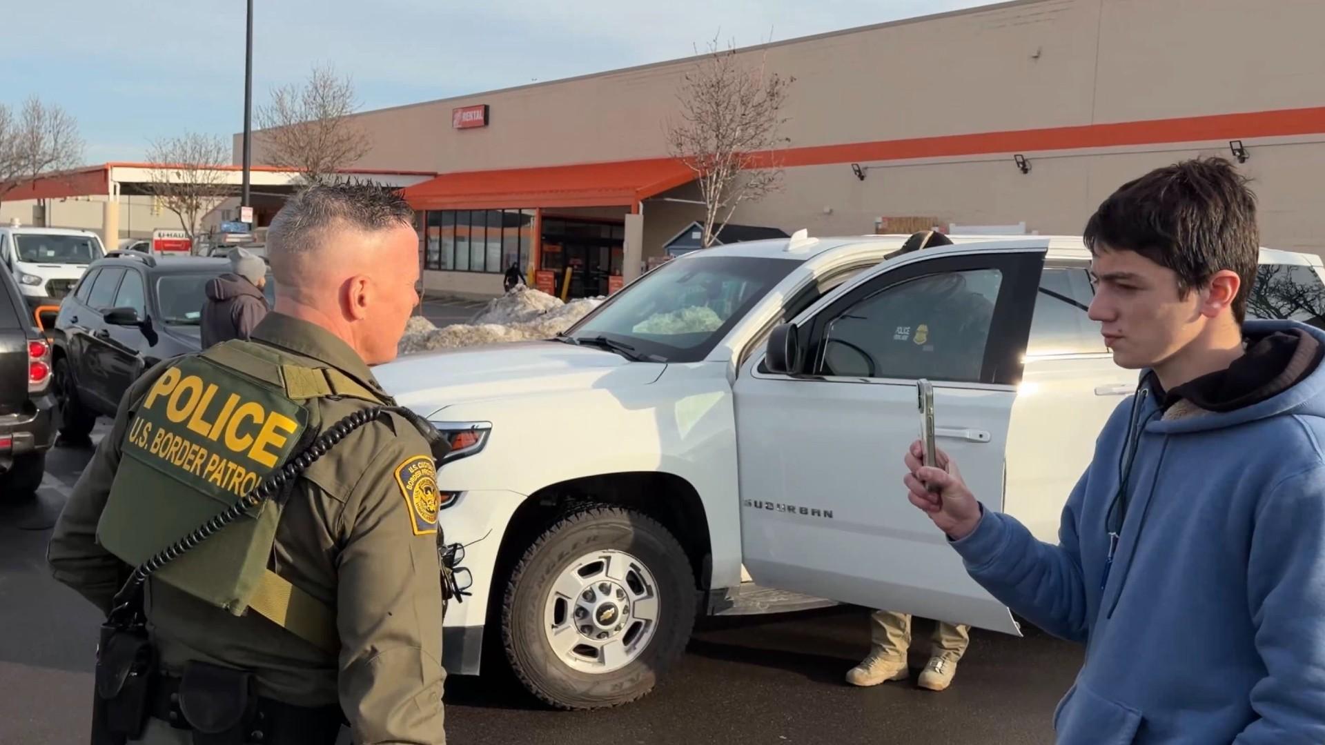 Sam Luhmann, 16, records US Border Patrol Chief Gregory Bovino during an operation in Cicero, Illinois, on Dec. 17, 2025. (Audrey Luhmann via CNN Newsource)
