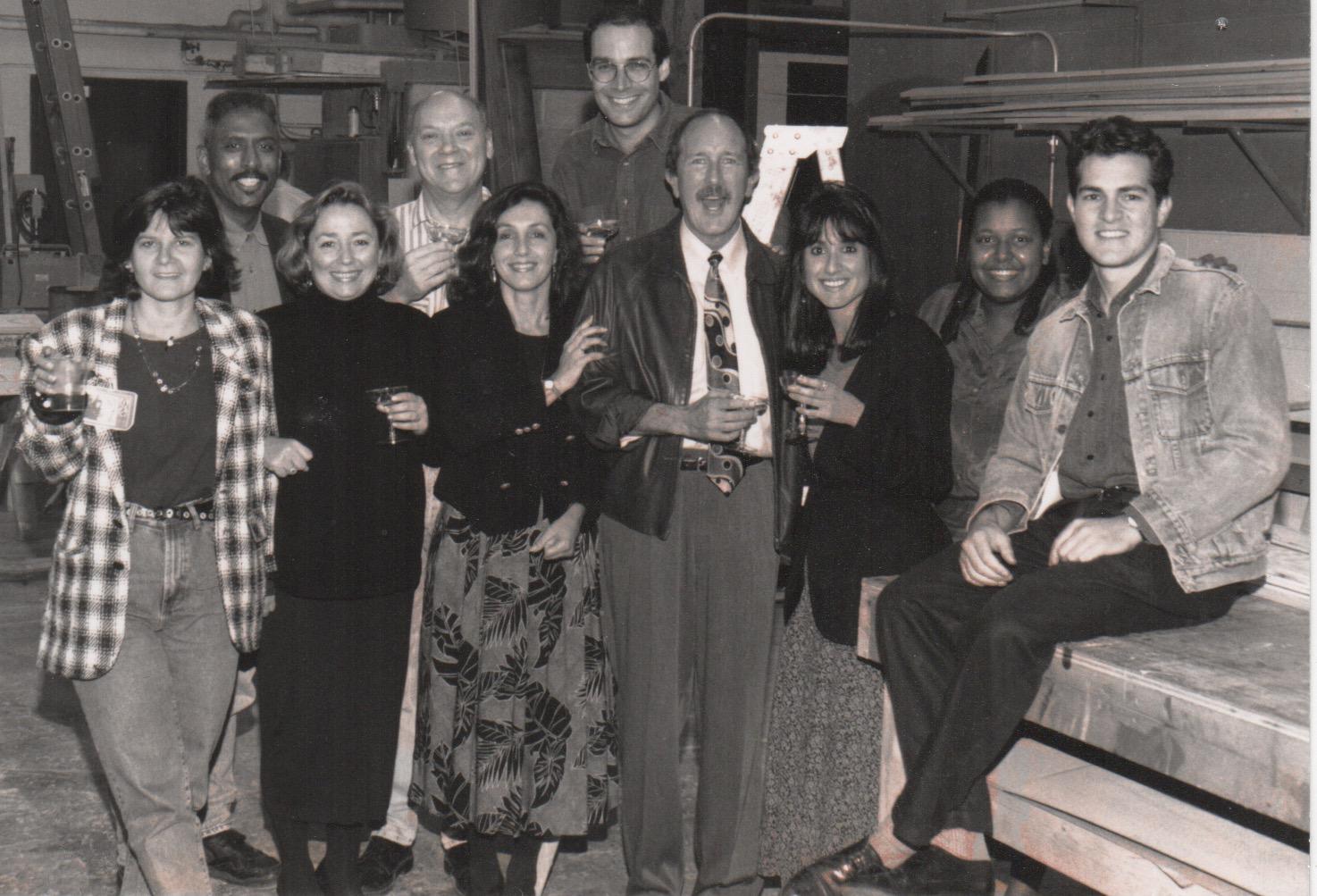 Glenn DuBose’s last day at WTTW in 1994. Front row from left: Jamie Ceaser, Kate MacMillin, Fawn Ring, Glenn DuBose, Nicolette Ferri, Lydia Norwood and Marc Vitali. Back row from left: Michael McAlpin, James Arntz and Geoffrey Baer. (Courtesy of Marc Vitali)