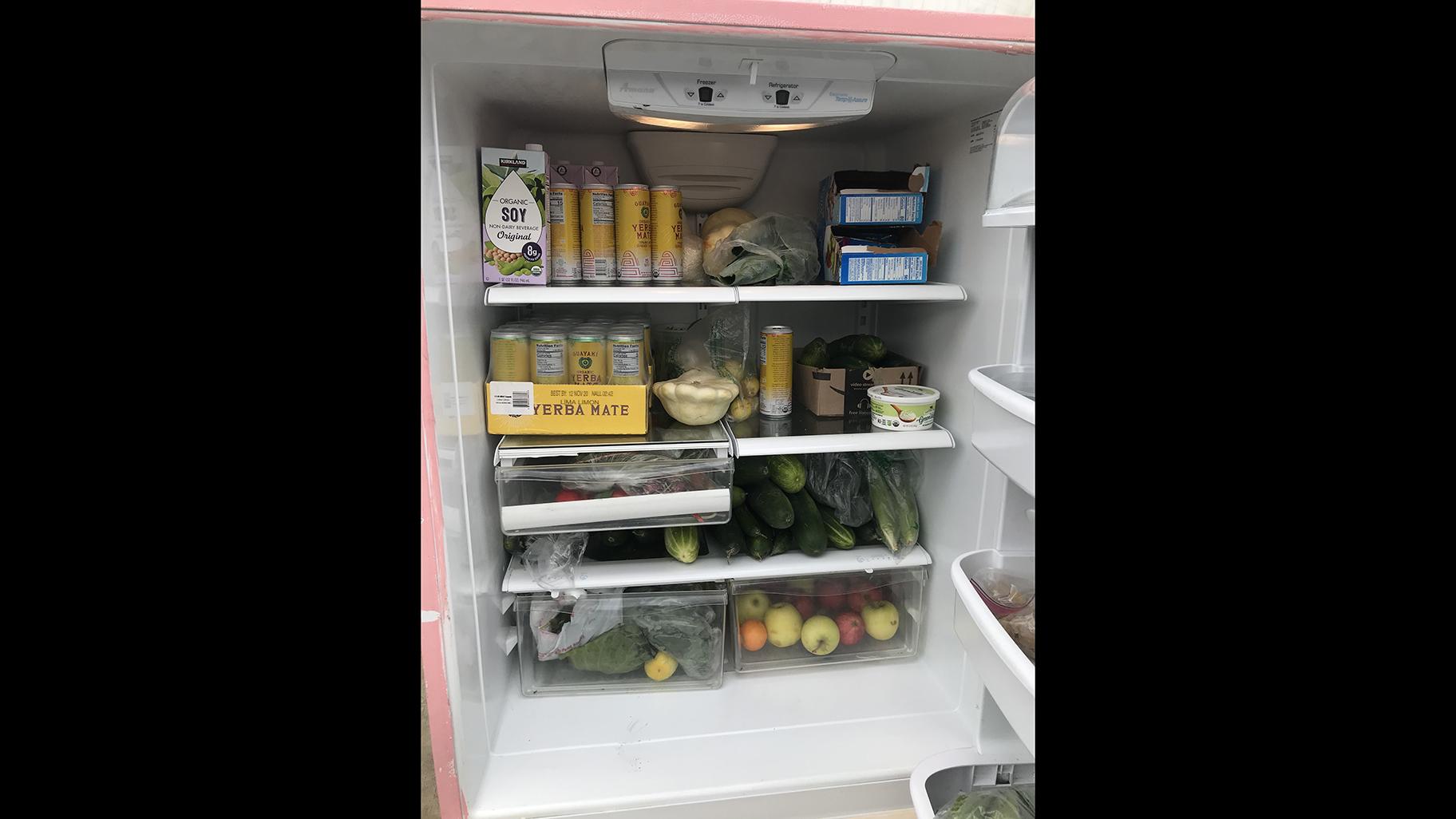 Inside the Love Fridge in Humboldt Park. (Ariel Parrella-Aureli / WTTW News)