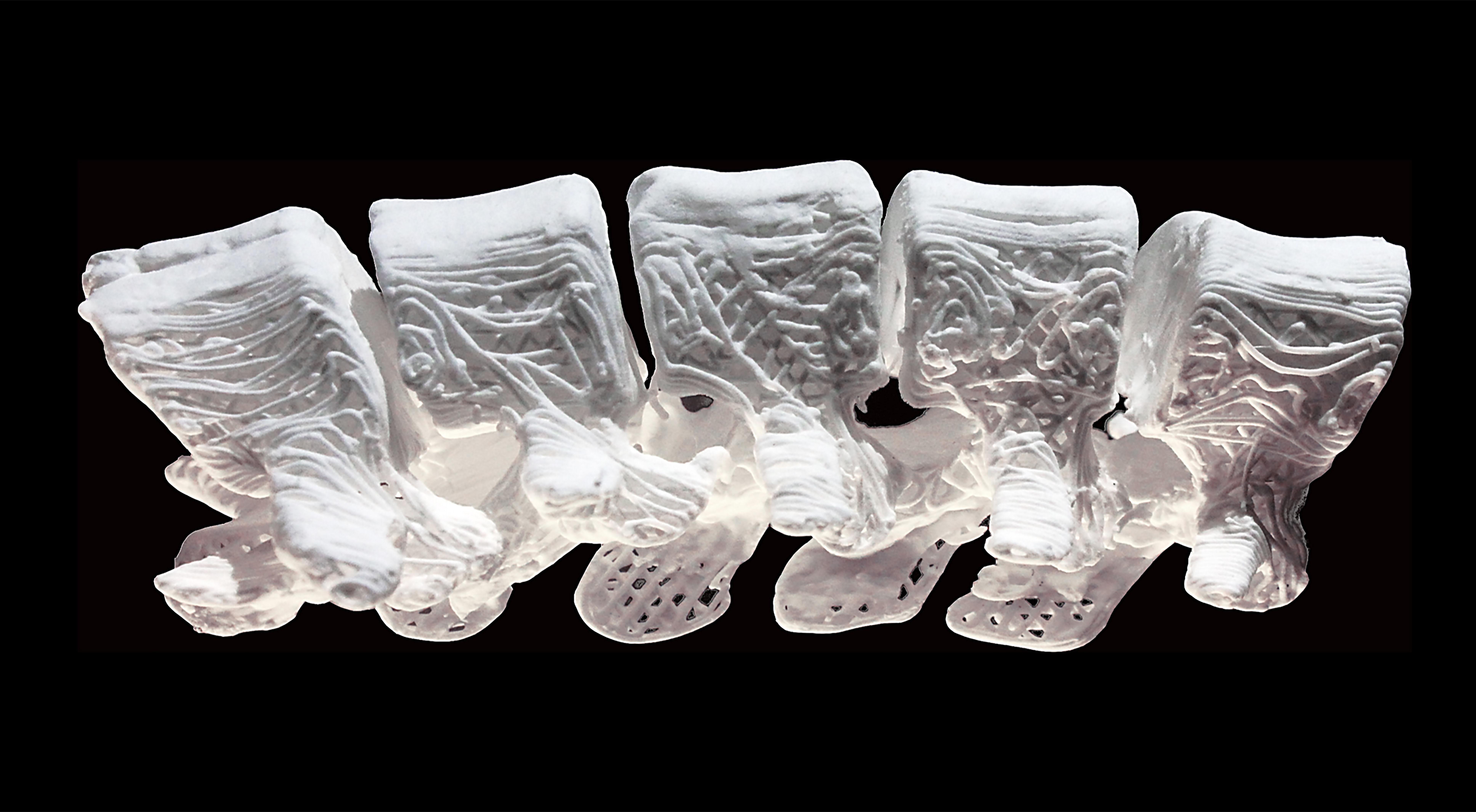 Photograph of a 3-D printed hyper-elastic bone of the human spine. (Credit: Adam E. Jakus, PhD)