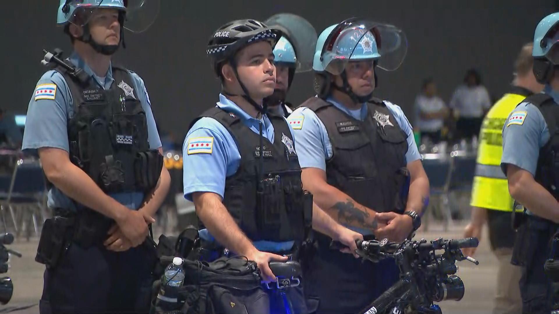 Chicago police officers at a news conference at McCormick Place on June 6, 2024. (WTTW News)