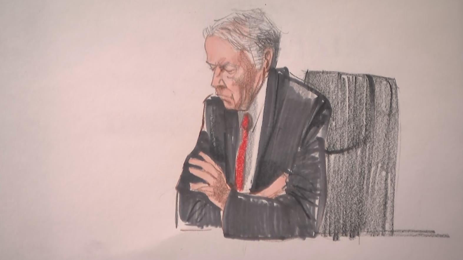Michael Madigan is pictured in a courtroom drawing during his sentencing hearing in June 13, 2025. (Cheryl Cook) 