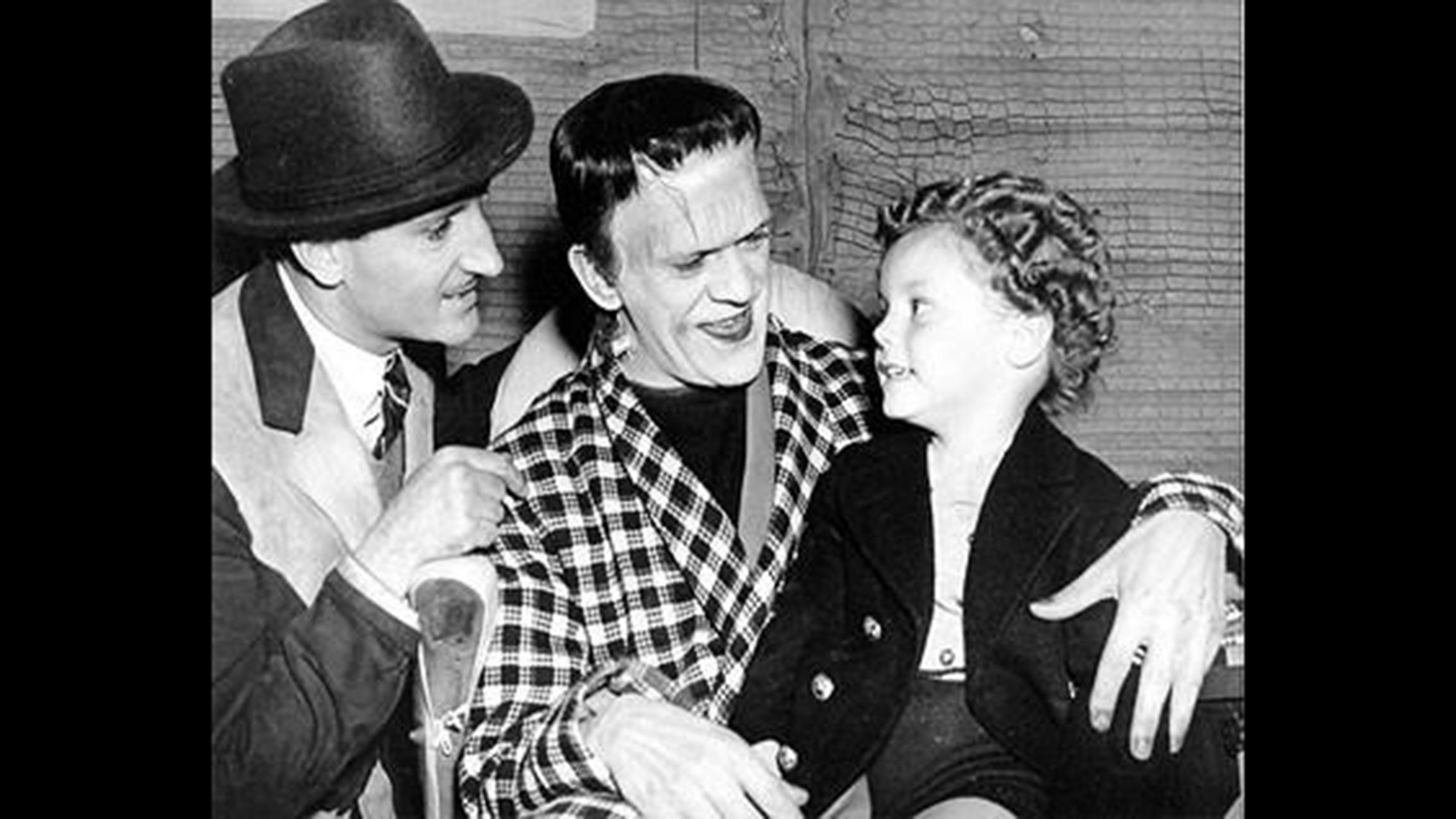 Donnie Dunagan on set with Boris Karloff and Basil Rathbone